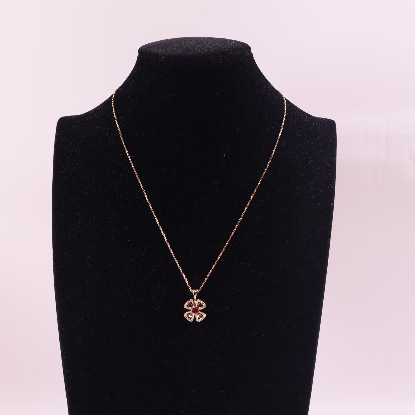 BVLGARI 【激減優惠】18K玫瑰金Fiorever Necklace鑽石/紅寶石項鍊金色/紅色