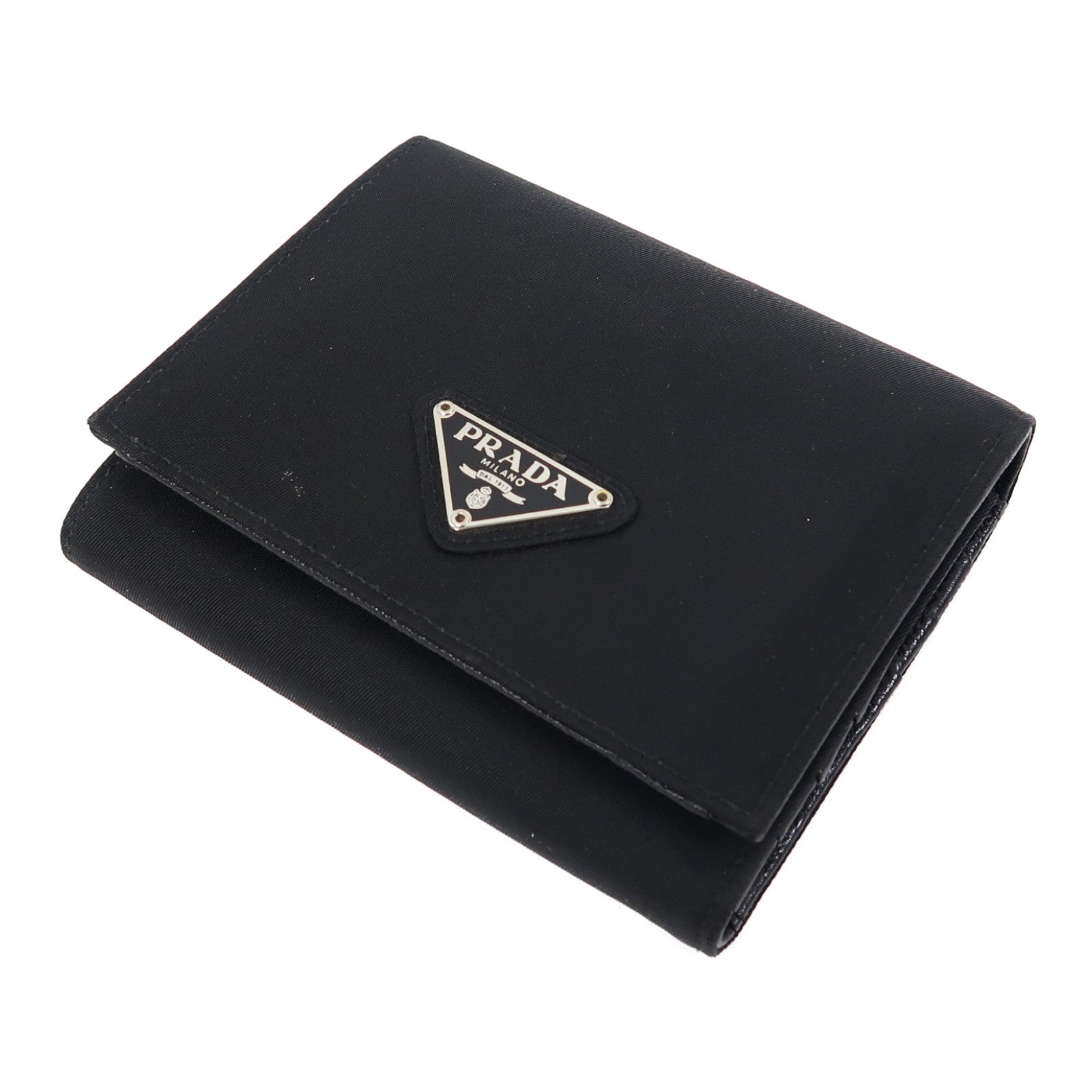 PRADA 尼龍Fold Wallet銀扣錢包黑色