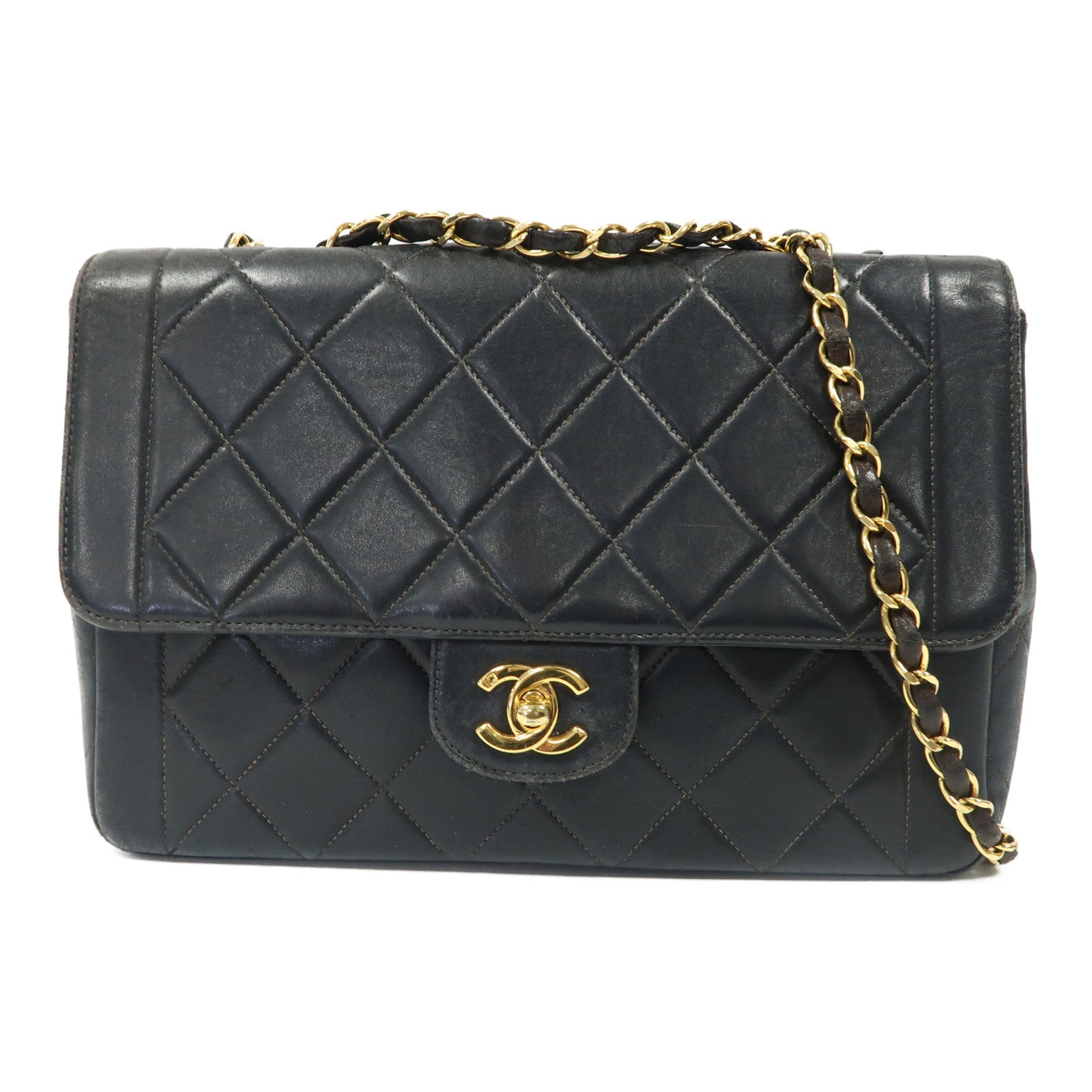 CHANEL 【激減優惠】菱格羊皮皮革Chain Shoulder金扣鏈帶肩背袋黑色