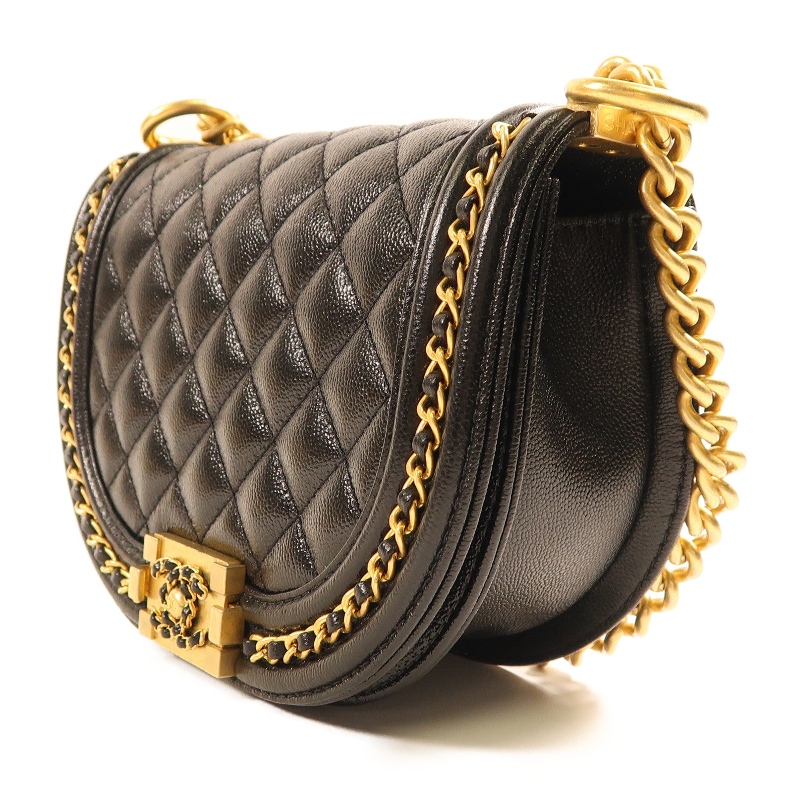 CHANEL 牛皮皮革Boy Chanel金扣肩背袋