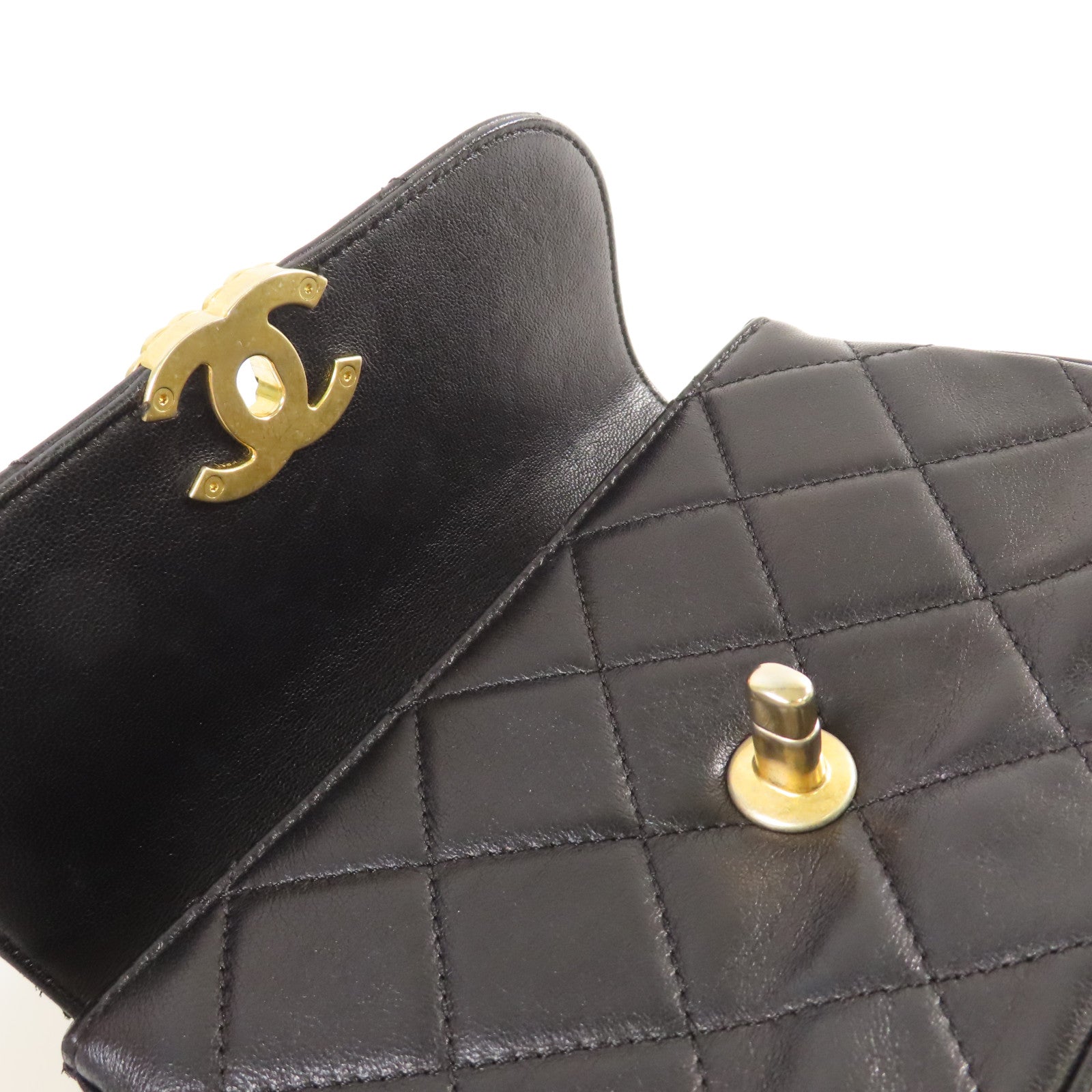 CHANEL 菱格牛皮皮革Waist Bag金扣腰包黑色