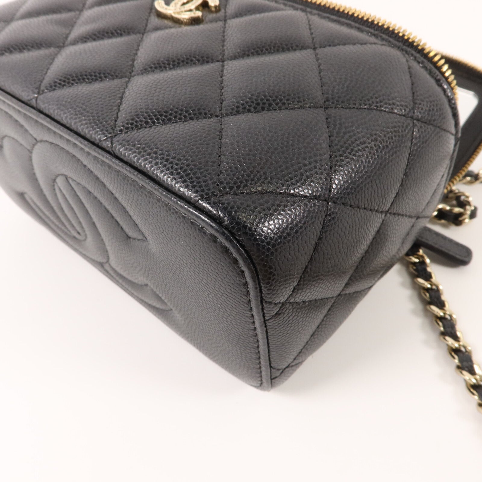 CHANEL 牛皮皮革CC Vanity Case With Crystal鏈帶肩背袋