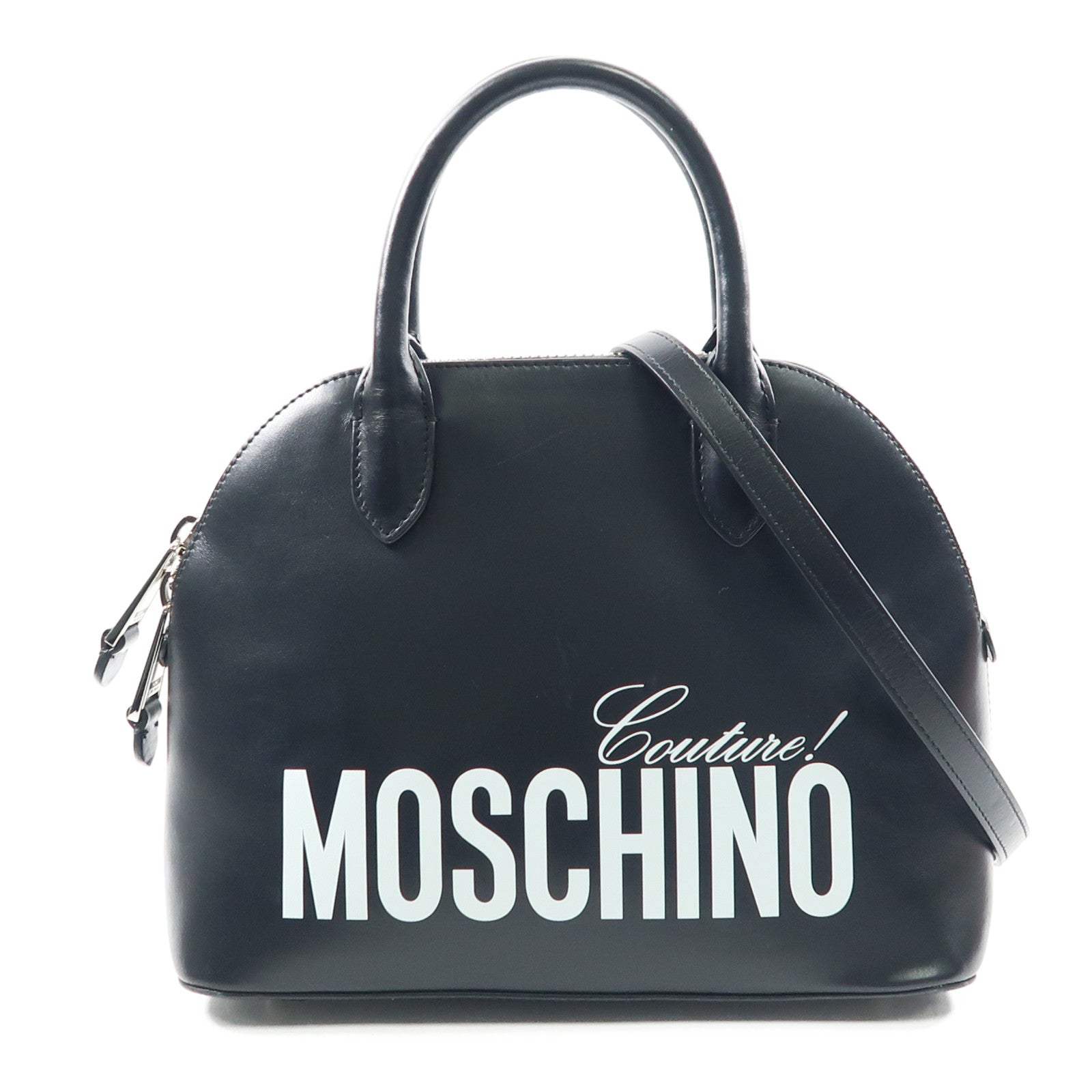 MOSCHINO 牛皮皮革2 Way Bag銀扣手挽肩背兩用袋