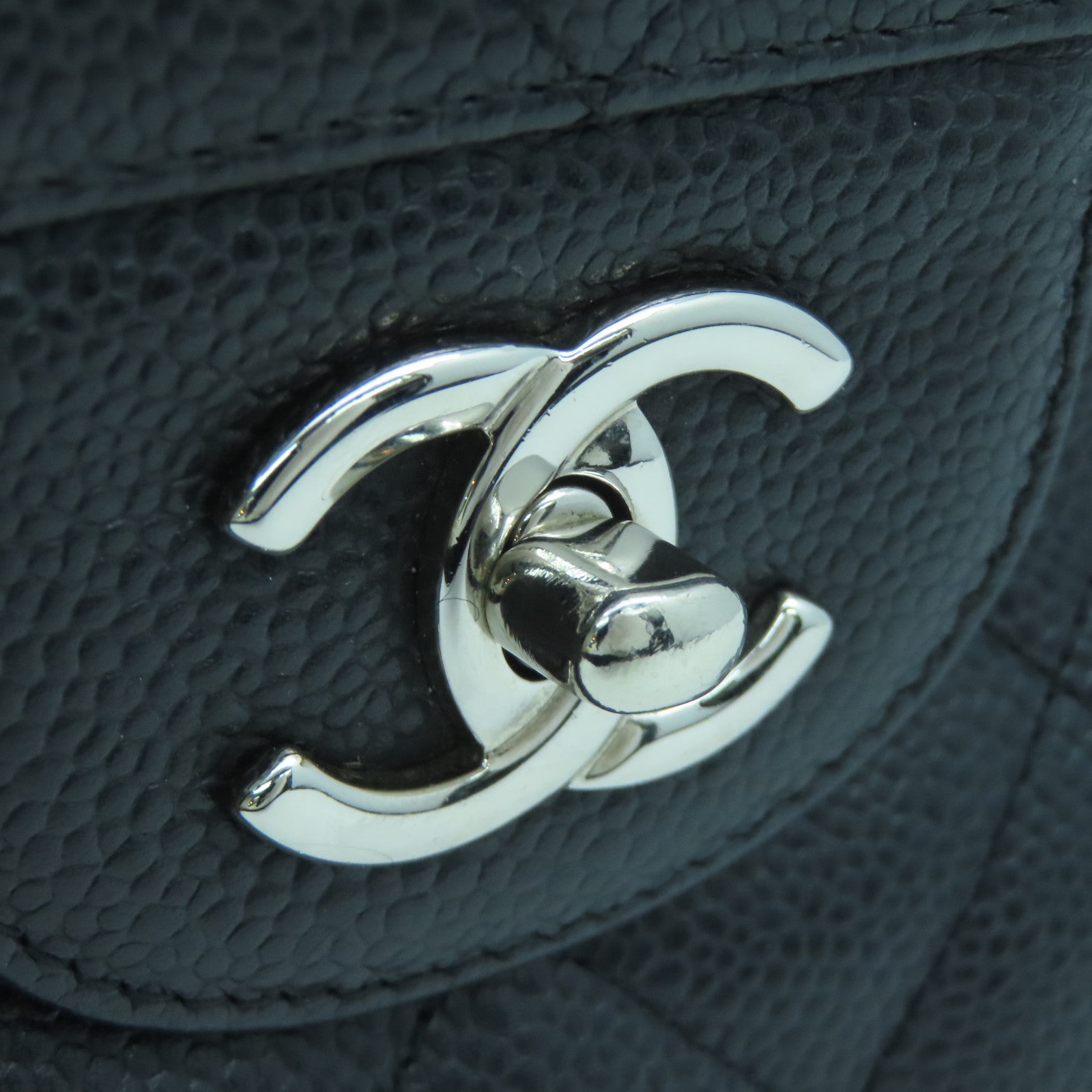 CHANEL Rhombus Caviar Leather Chain Shoulder Silver Buckle Chain Belt Shoulder Bag Black