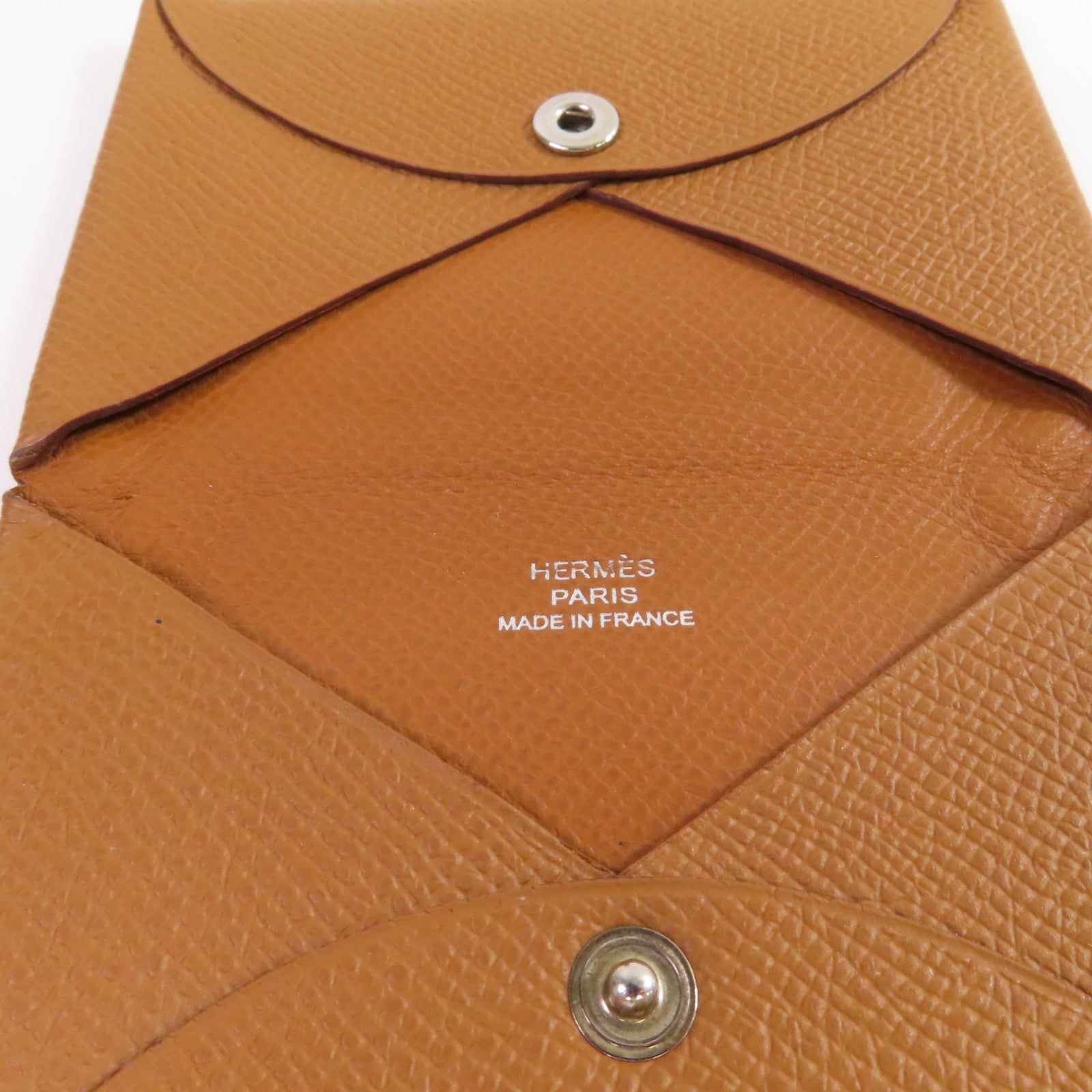 HERMES Epsom皮革Calvi Card Holder銀扣卡片套Gold金棕色
