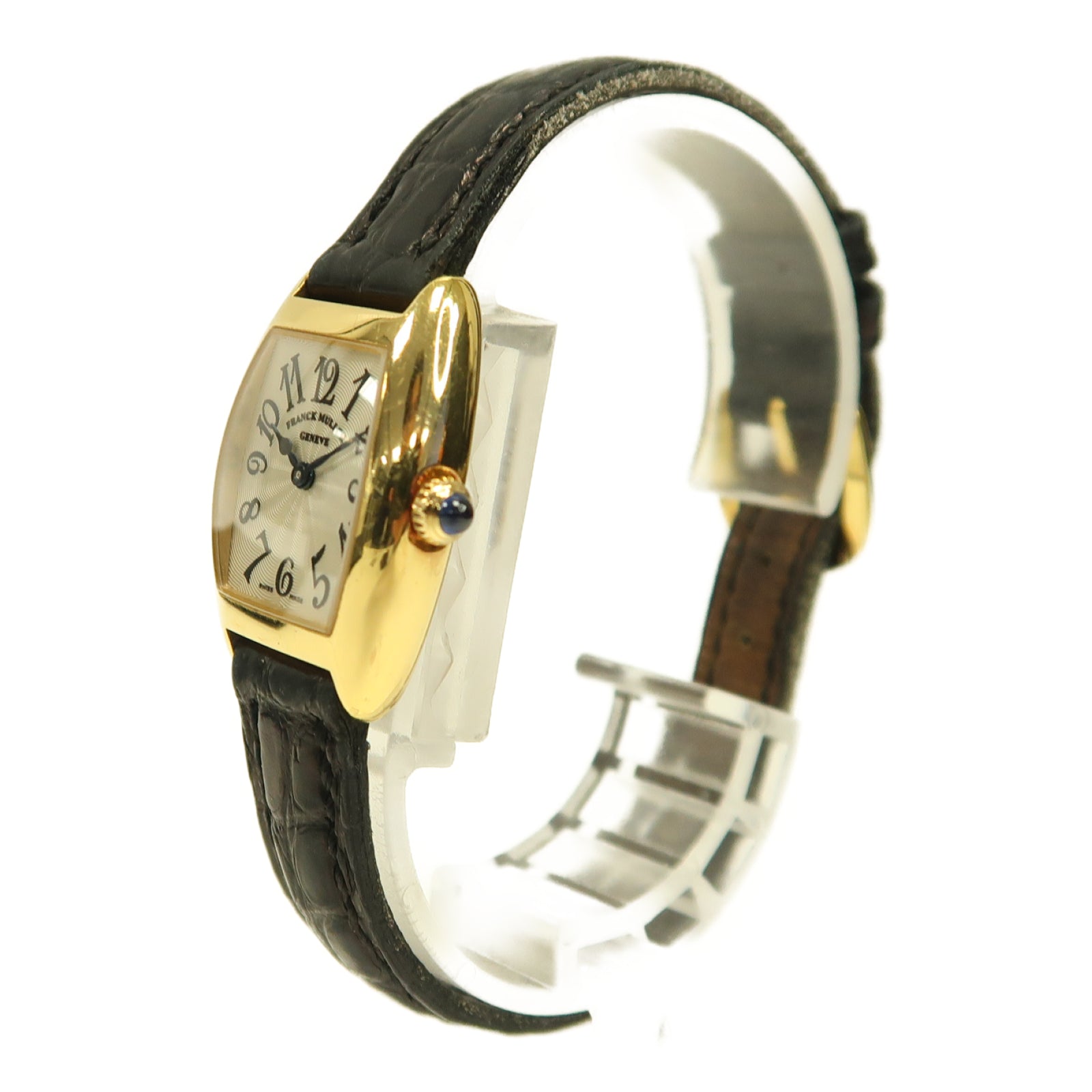 FRANCK MULLER Curvex 2500 QZ 18K黃金/皮革手錶石英機芯金色