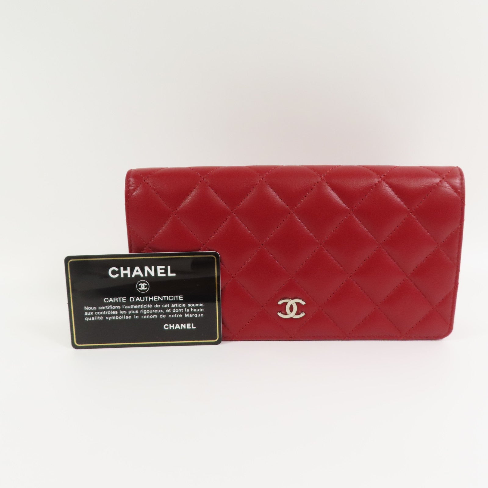 CHANEL 羊皮皮革Long Wallet銀扣長錢包