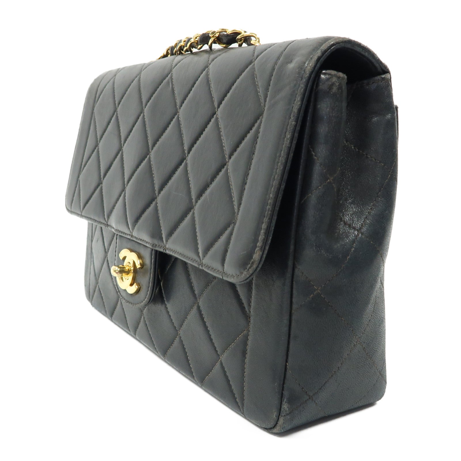 CHANEL 【激減優惠】菱格羊皮皮革Chain Shoulder金扣鏈帶肩背袋黑色