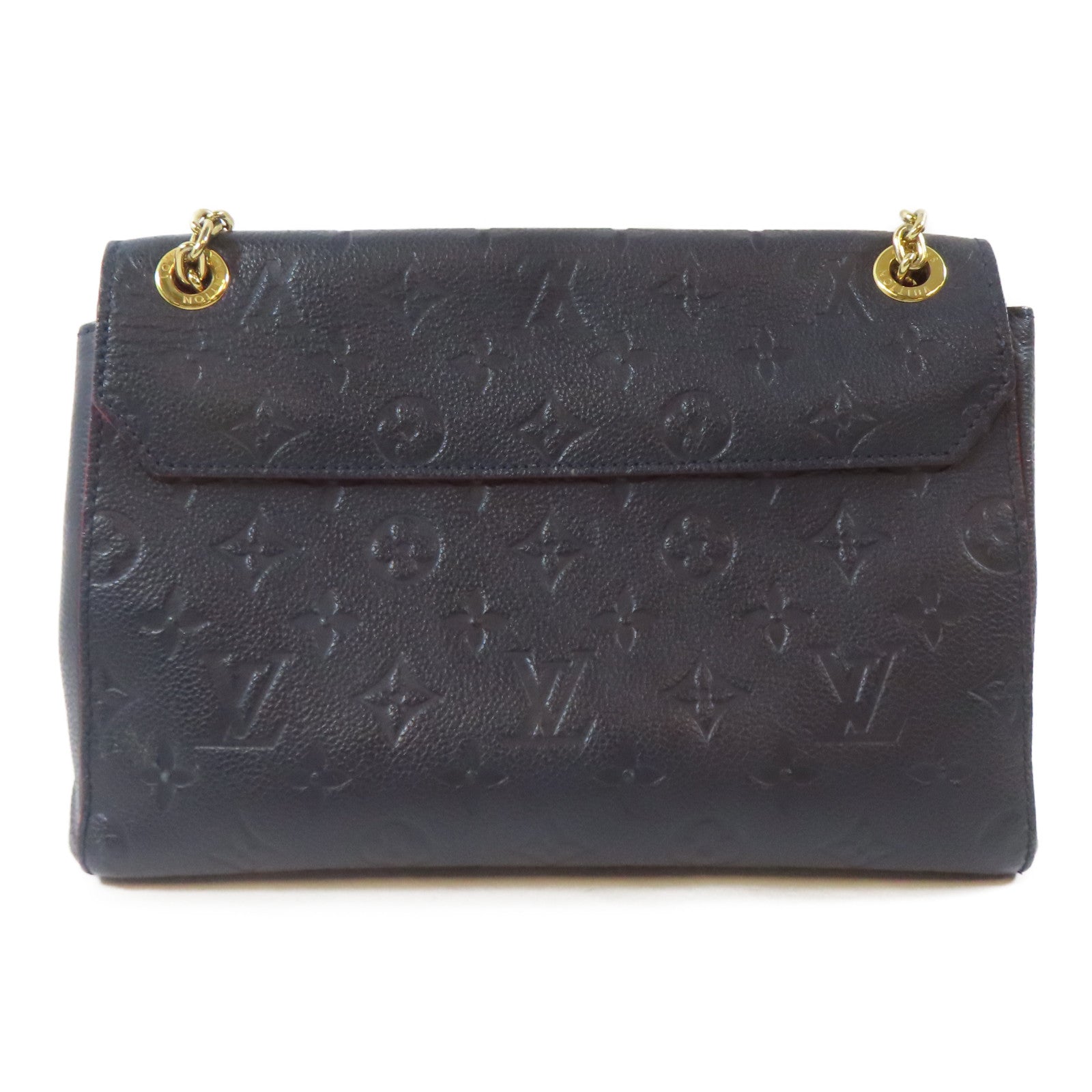 LOUIS VUITTON Monogram Empreinte Vavin PM金扣鏈帶肩背袋深藍色