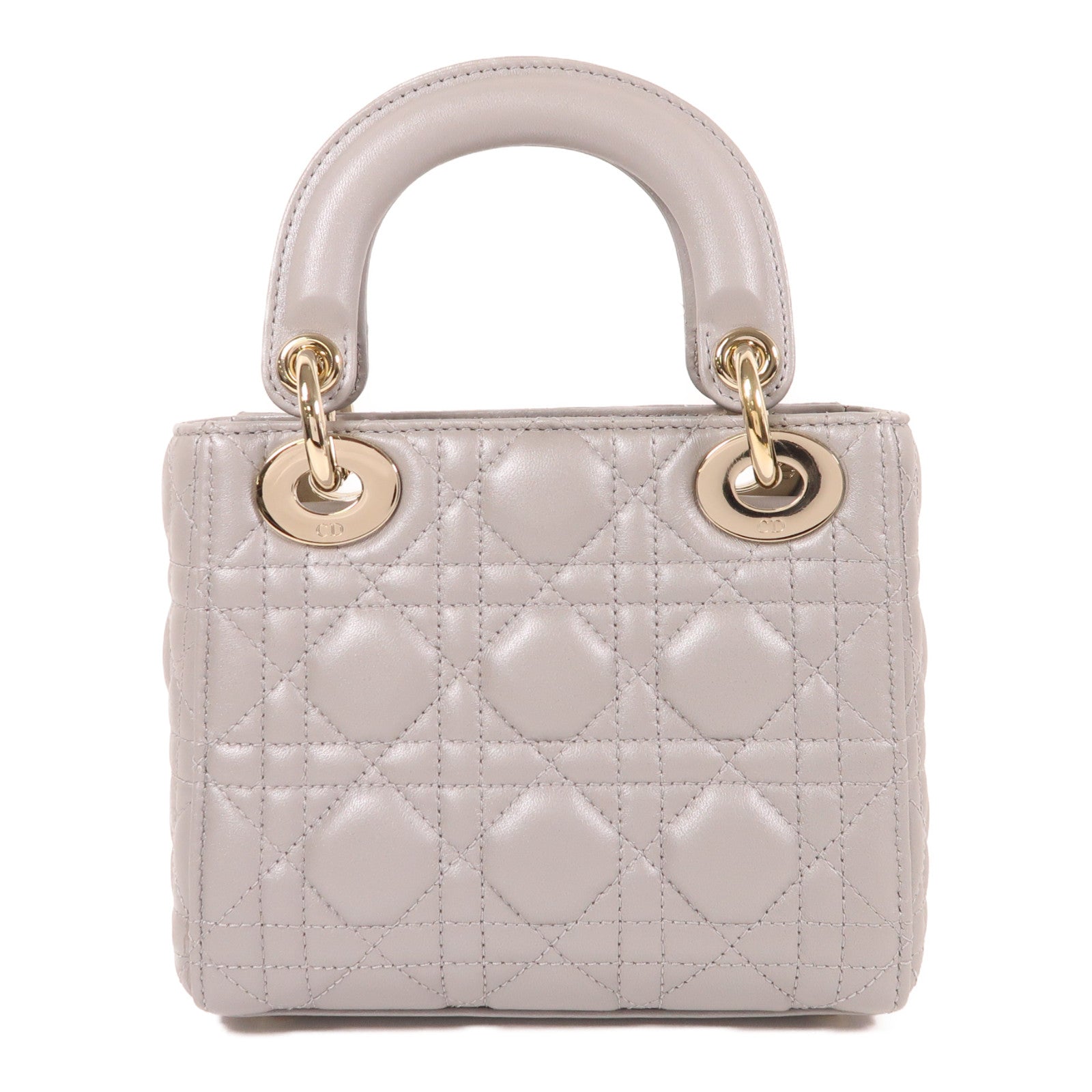 Dior 羊皮皮革Lady Dior Mini金扣手挽肩背兩用袋灰色