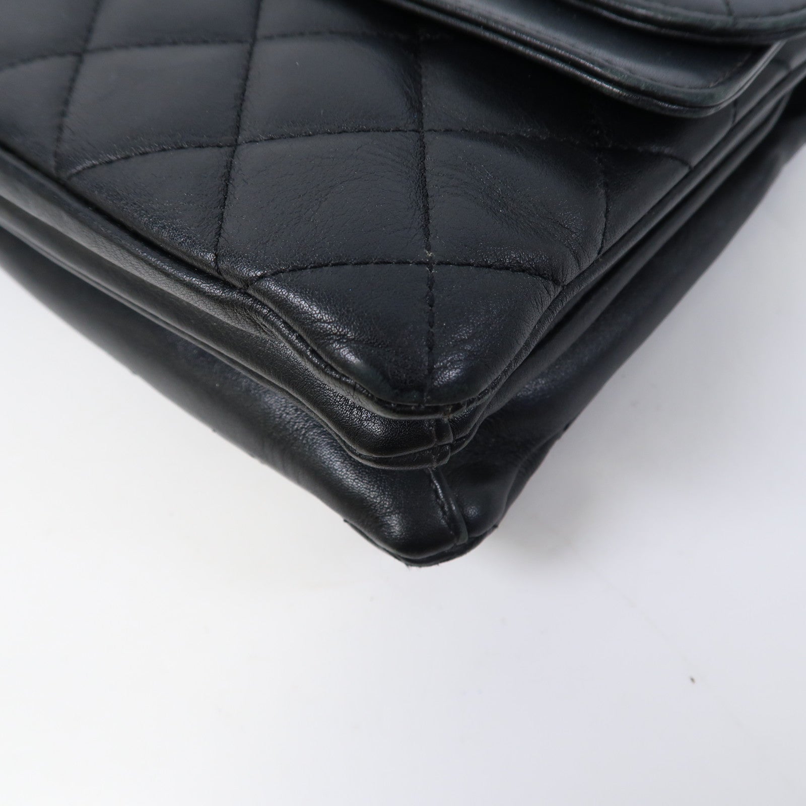 CHANEL 菱格牛皮皮革Chain Shoulder Bag銀扣鏈帶肩背袋黑色