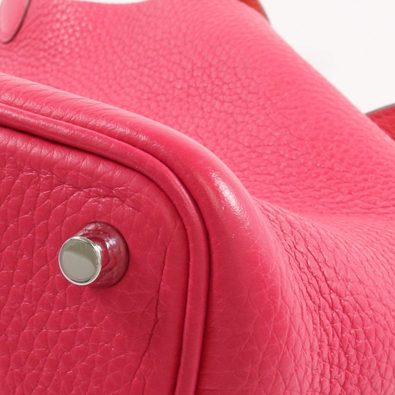 HERMES Clemence皮革Picotin PM銀扣手挽袋Rose Mexico/Rouge de Coeur