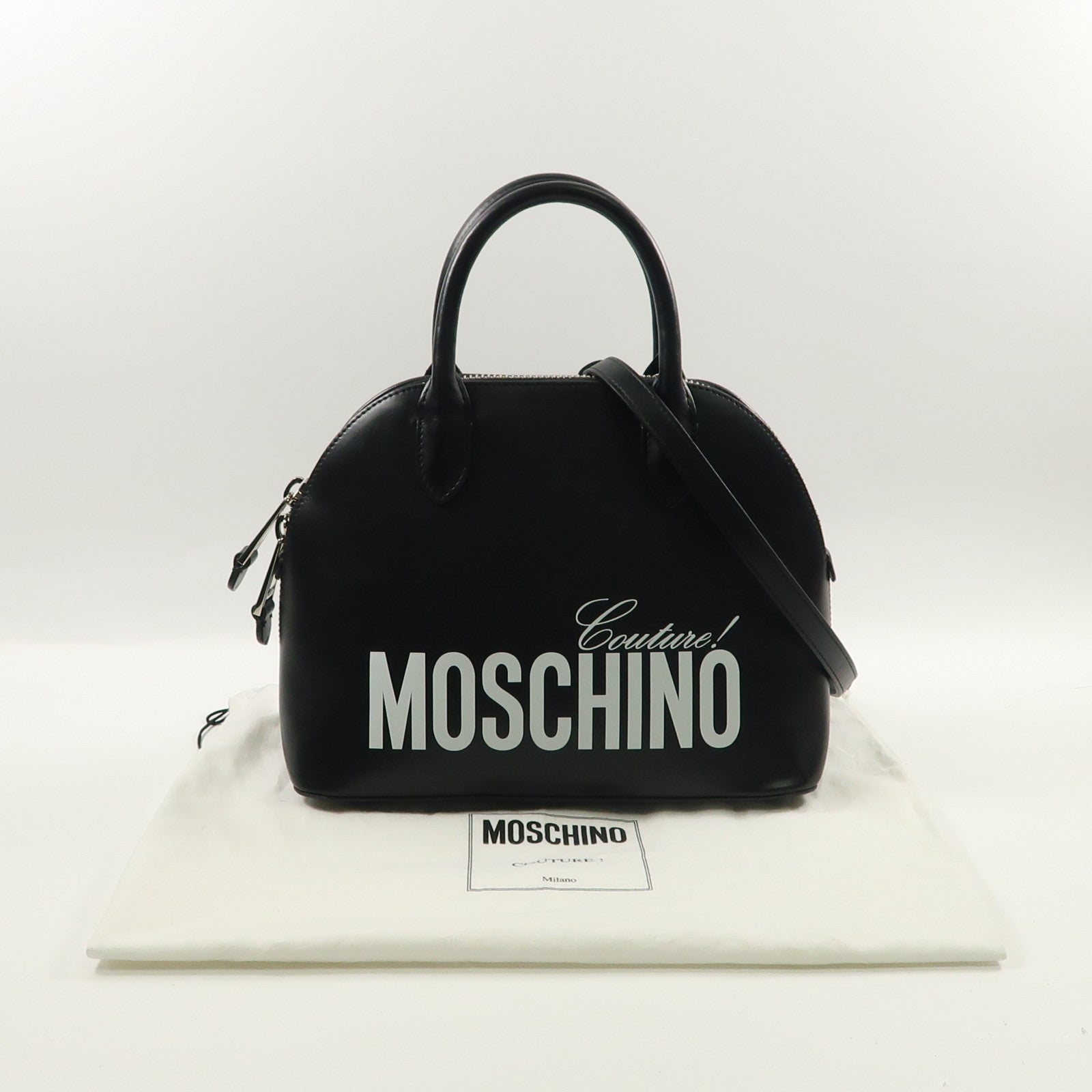 MOSCHINO 牛皮皮革2 Way Bag銀扣手挽肩背兩用袋