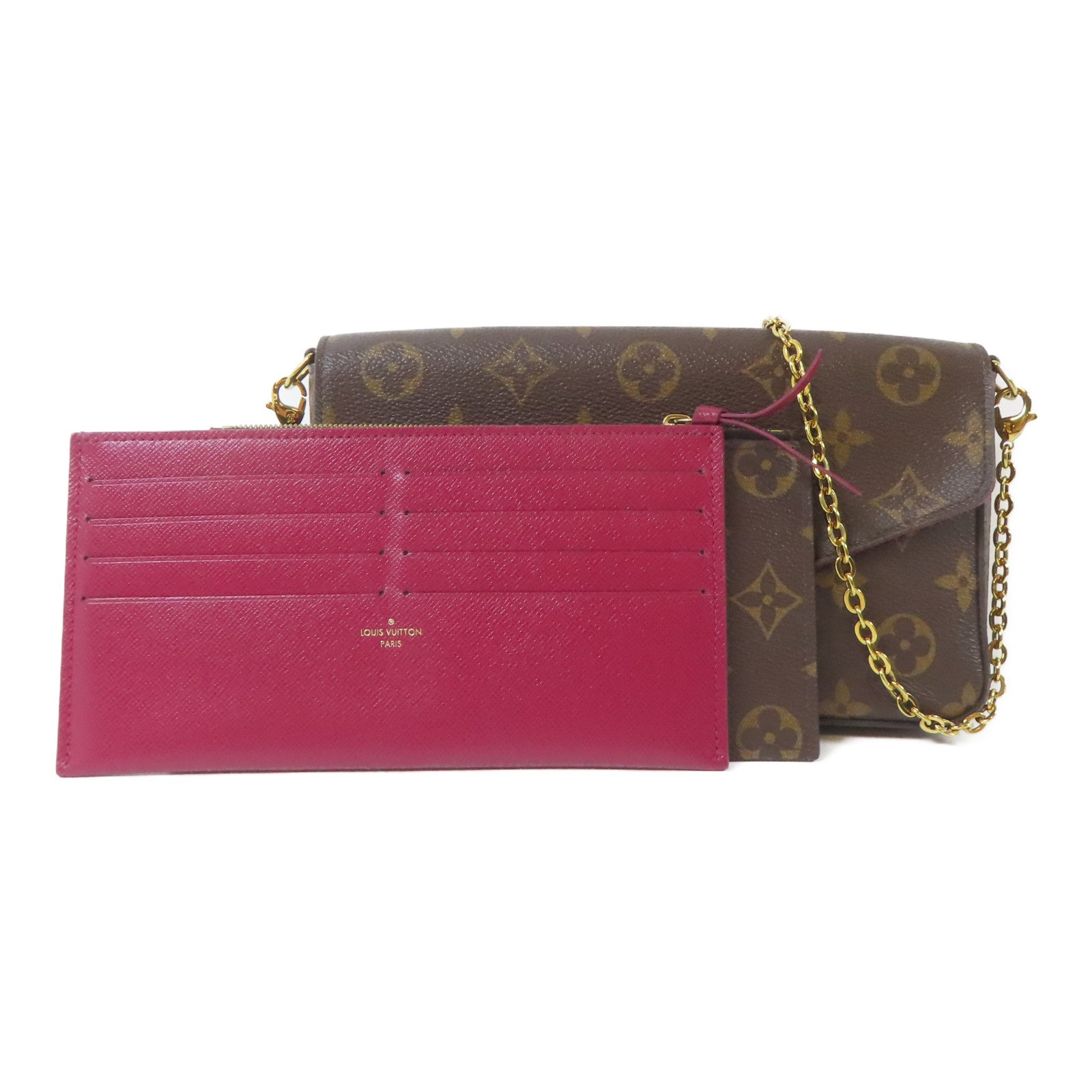 LOUIS VUITTON Monogram Pochette Felicie金扣鏈帶肩背袋啡色