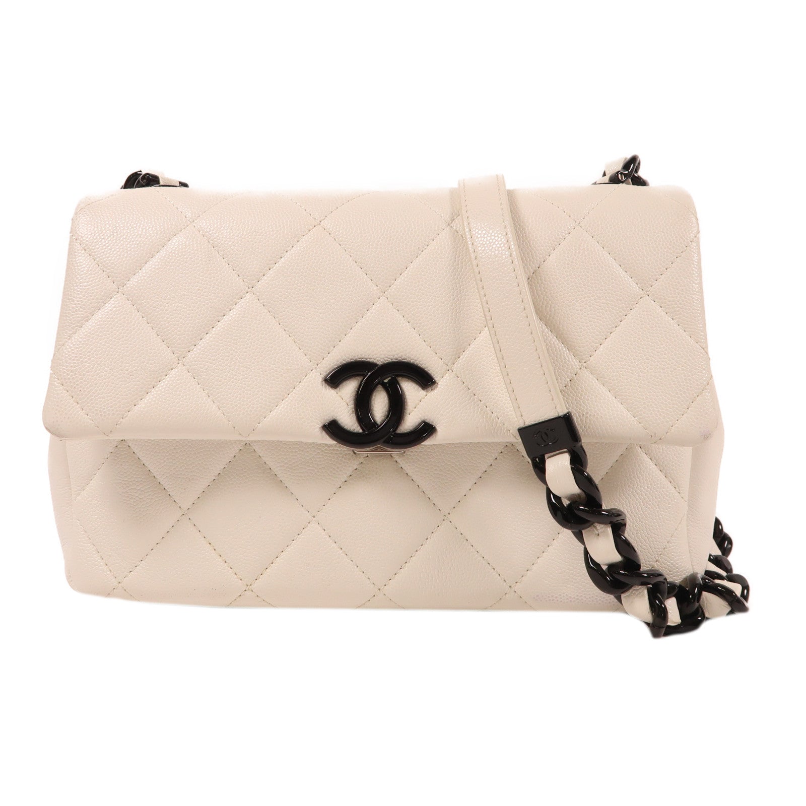 CHANEL 牛皮皮革Matelasse Small Flap Chain鏈帶肩背袋白色