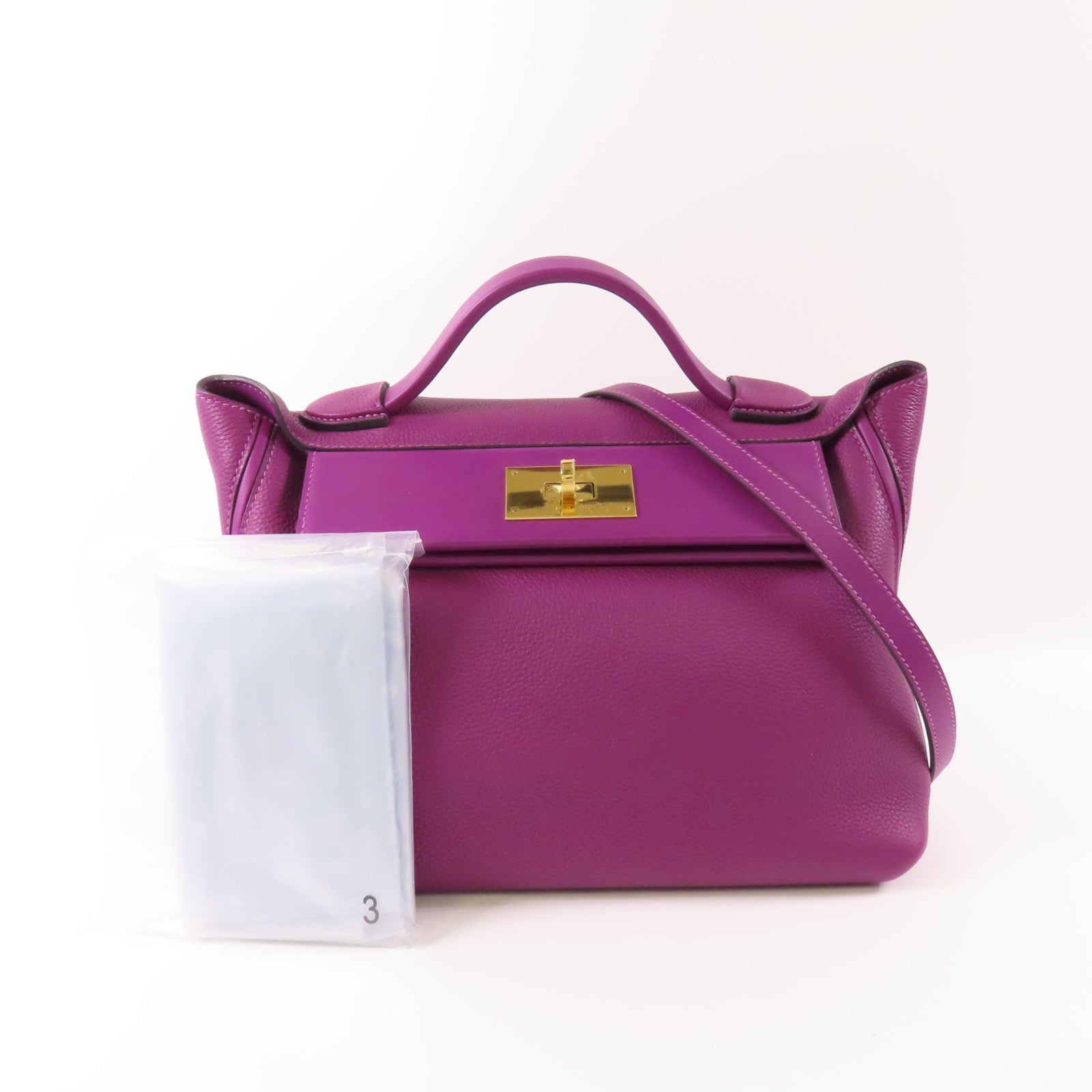 HERMES GHW 24/24 29CM 2 Way Bag Clemence Leather P9 Anemone
