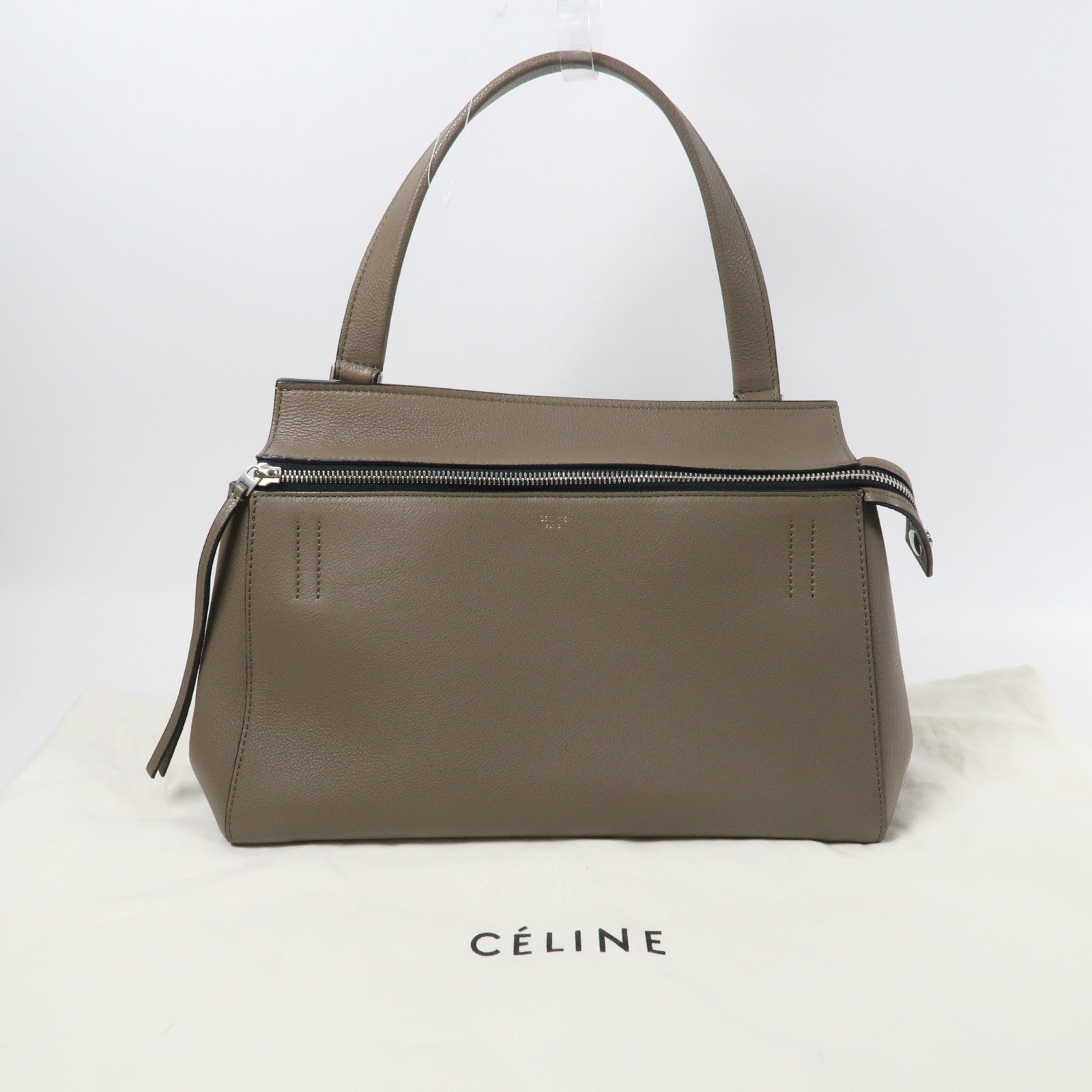 CELINE 【激減優惠】牛皮皮革Shoulder Bag銀扣肩背袋灰色