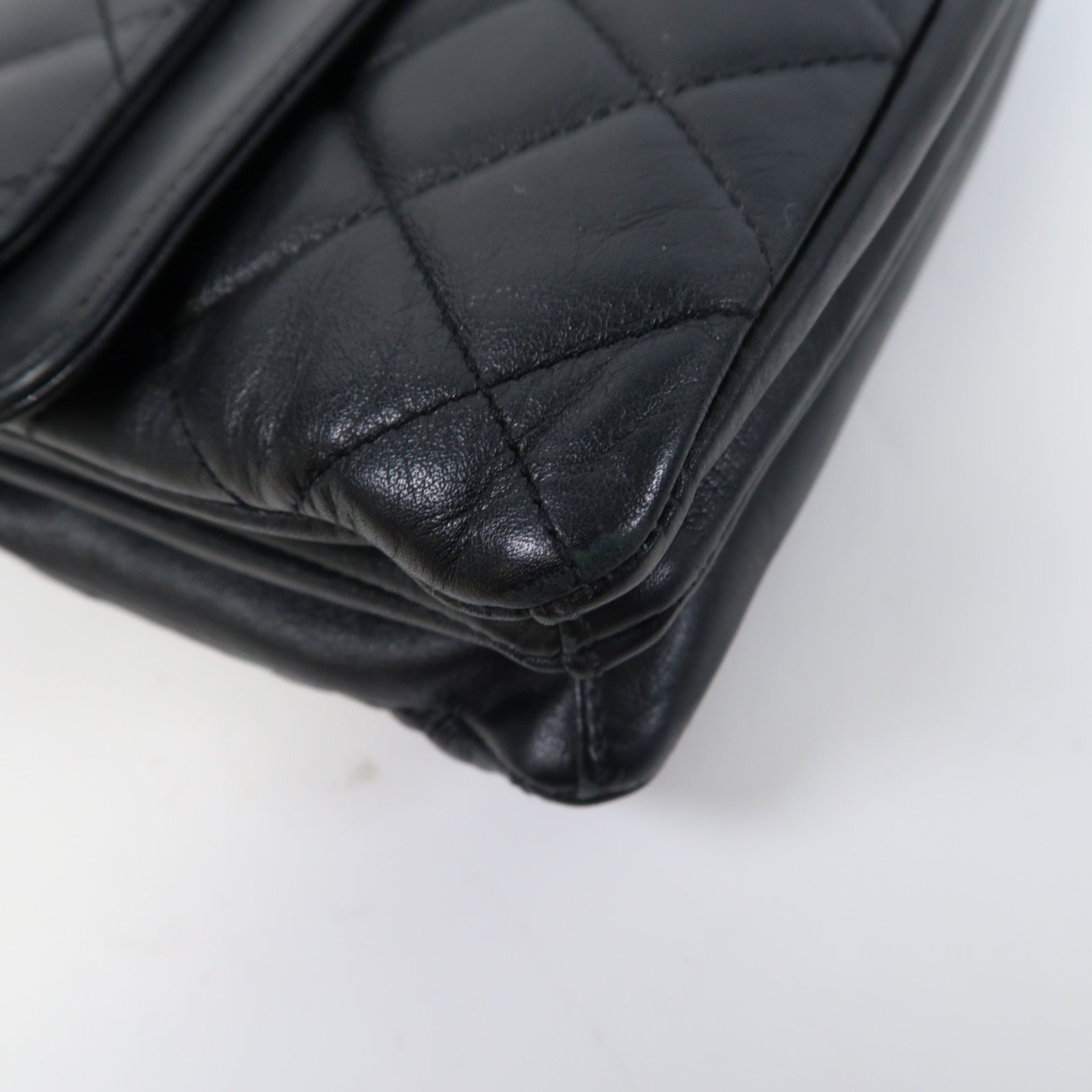 CHANEL 菱格牛皮皮革Chain Shoulder Bag銀扣鏈帶肩背袋黑色