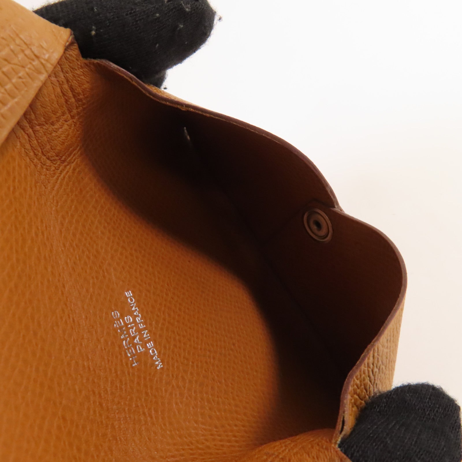 HERMES Epsom皮革Calvi Card Holder銀扣卡片套Gold金棕色
