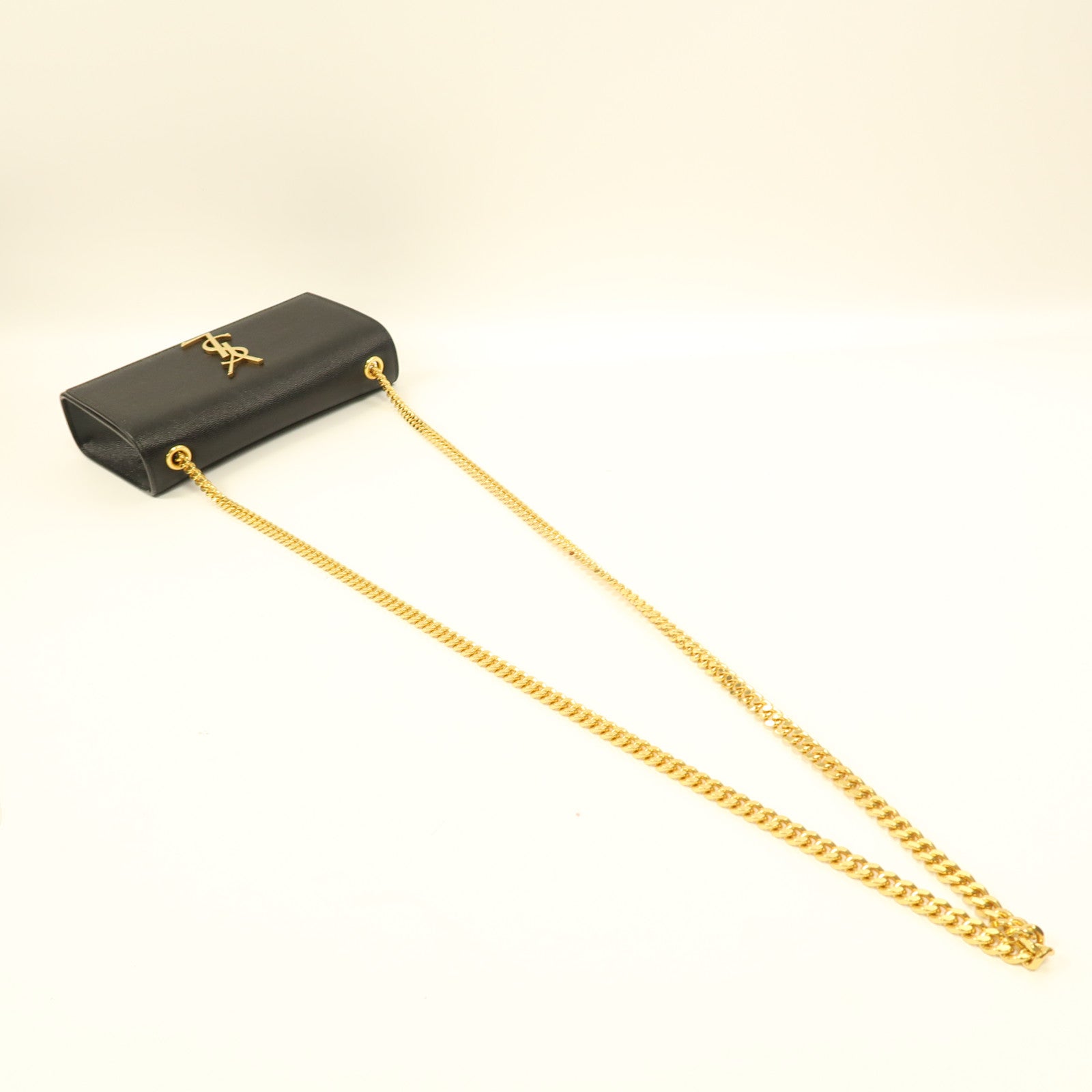 YVES SAINT LAURENT 牛皮皮革Chain Shoulder Bag金扣鏈帶肩背袋黑色