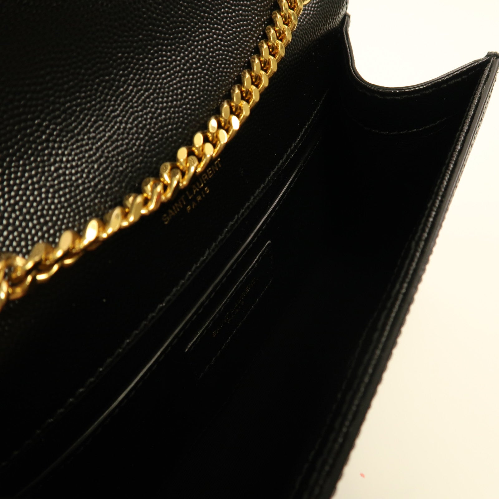 YVES SAINT LAURENT 牛皮皮革Chain Shoulder Bag金扣鏈帶肩背袋黑色
