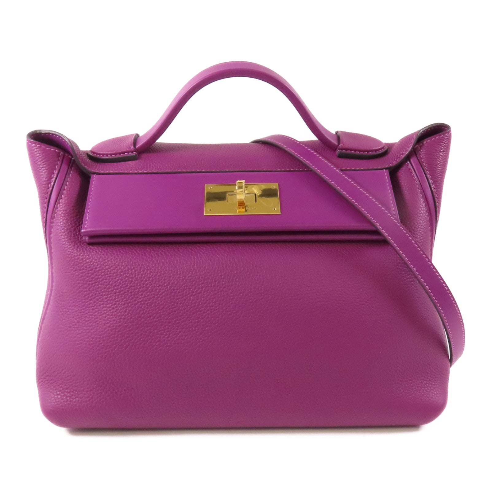 HERMES GHW 24/24 29CM 2 Way Bag Clemence Leather P9 Anemone