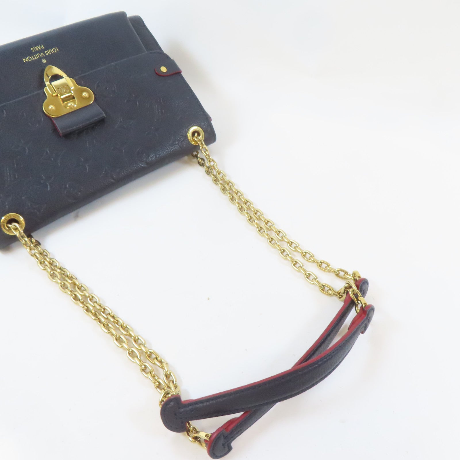 LOUIS VUITTON Monogram Empreinte Vavin PM金扣鏈帶肩背袋深藍色