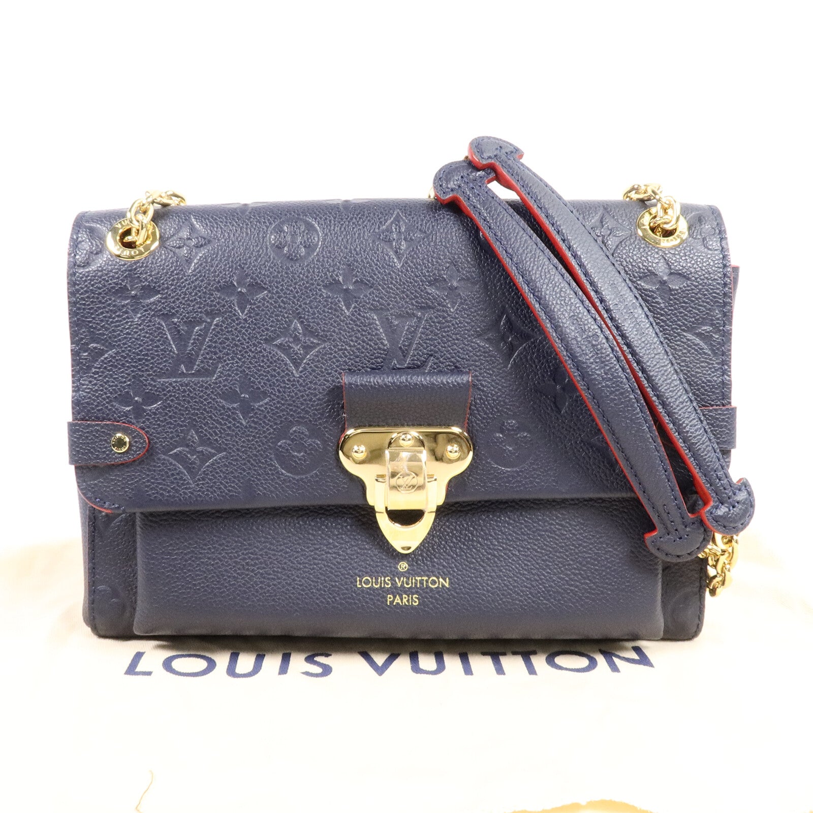 LOUIS VUITTON Monogram Empreinte Vavin PM肩背袋深藍色