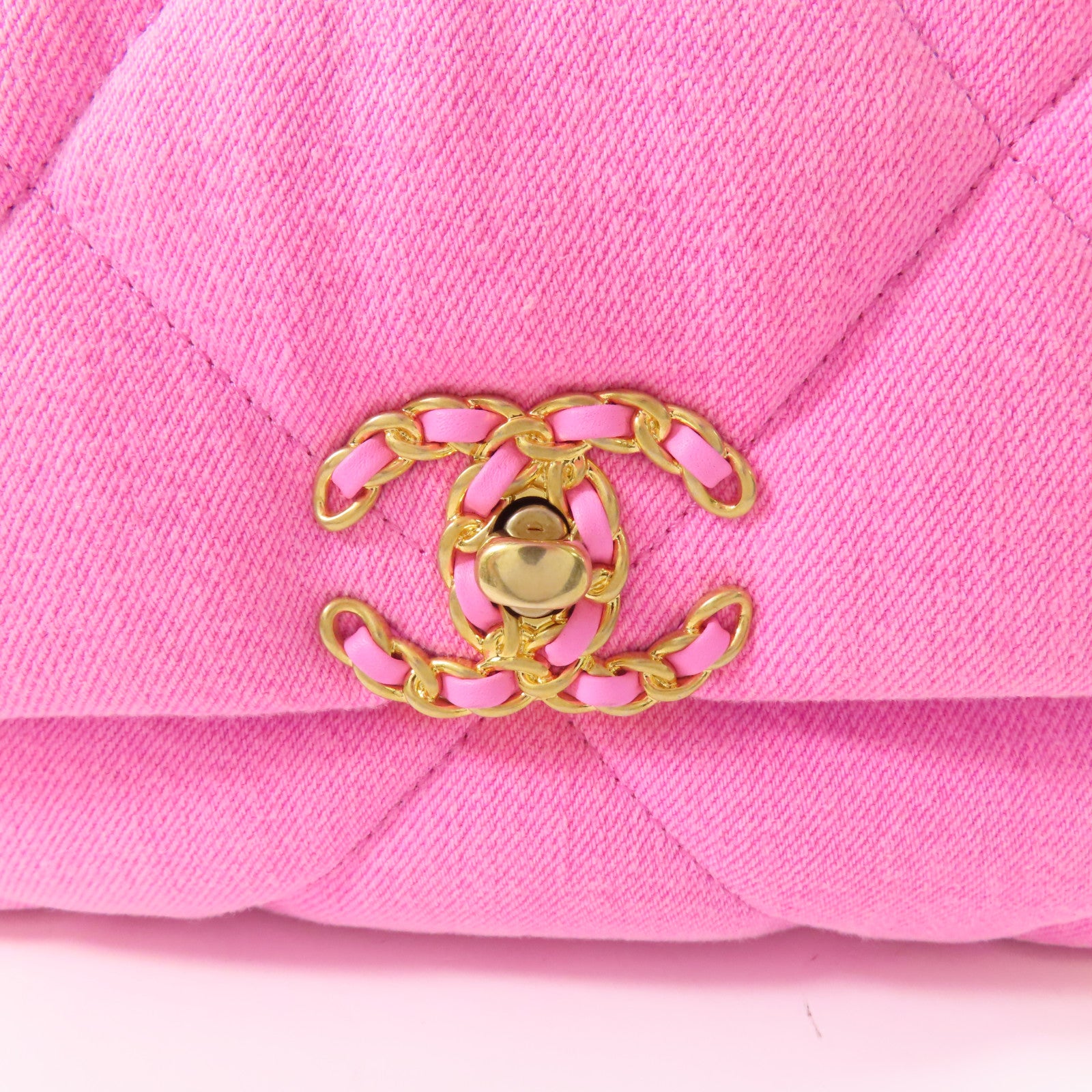 CHANEL 帆布Chanel 19金扣鏈帶手挽肩背兩用袋
