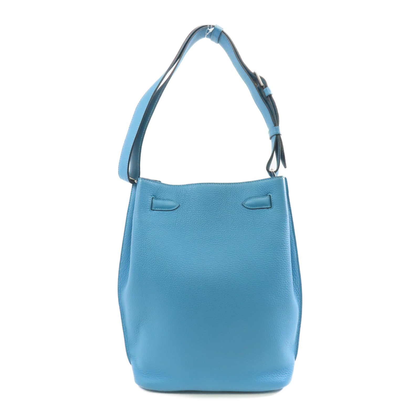 HERMES Clemence皮革So Kelly 22銀扣肩背袋7B Turquoise/土耳其亮藍