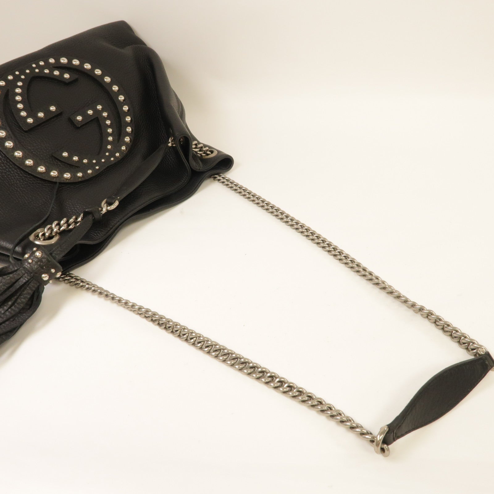 GUCCI 牛皮皮革Shoulder Bag銀扣鏈帶肩背袋黑色
