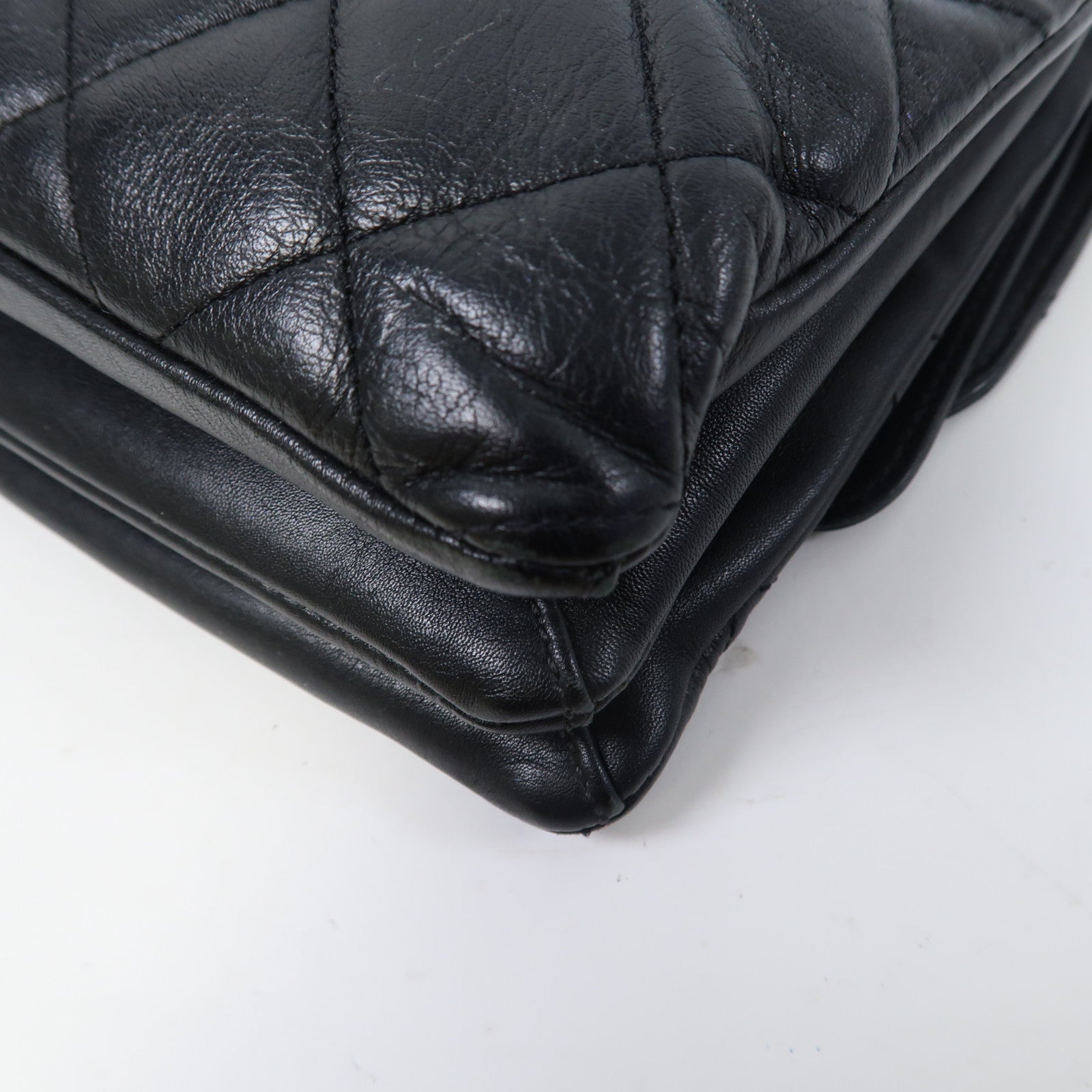 CHANEL 菱格牛皮皮革Chain Shoulder Bag銀扣鏈帶肩背袋黑色