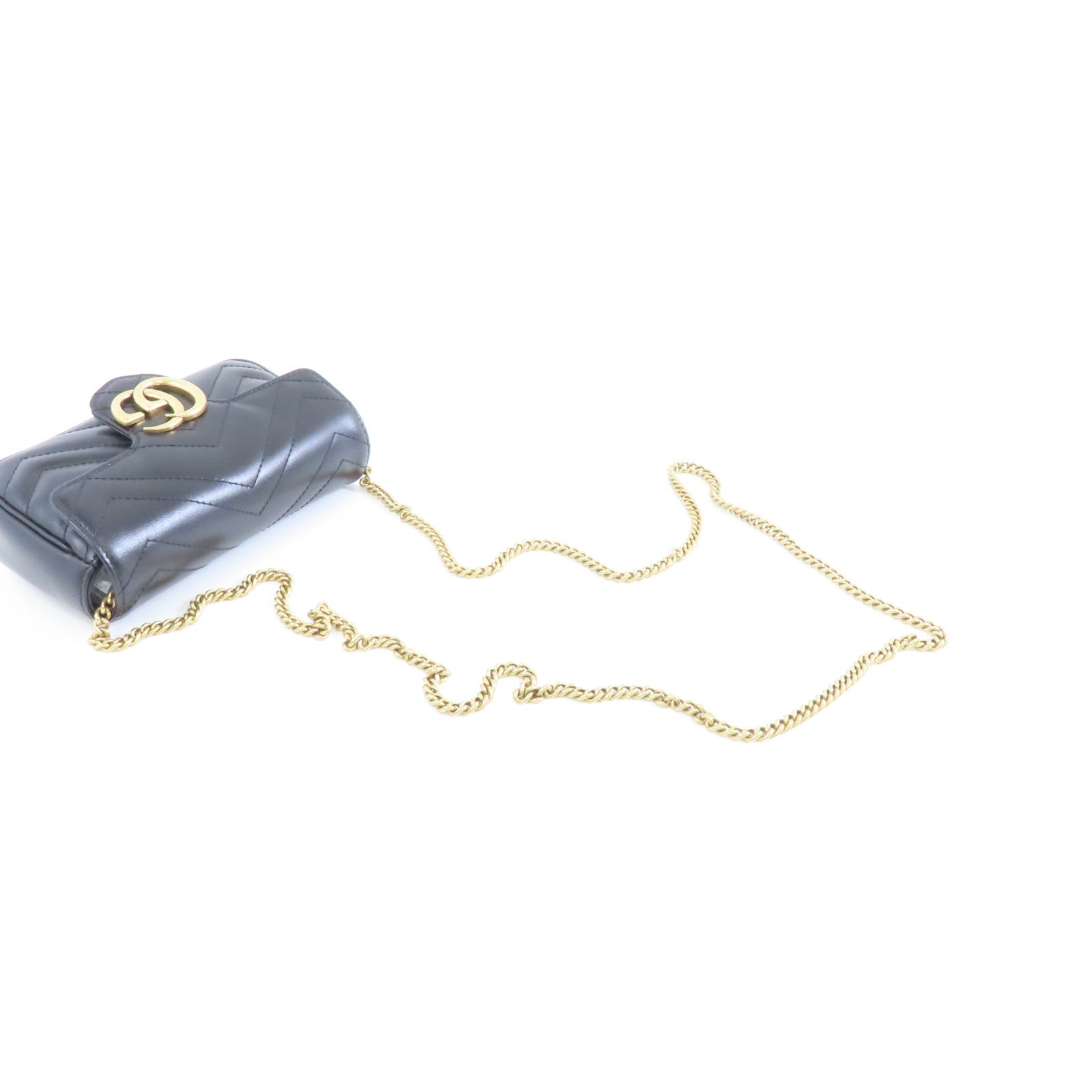 GUCCI 牛皮皮革GG Marmont金扣鏈帶肩背袋黑色