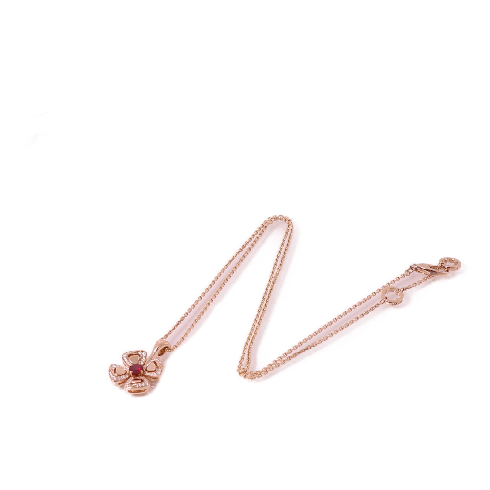 BVLGARI 【激減優惠】18K玫瑰金Fiorever Necklace鑽石/紅寶石項鍊金色/紅色