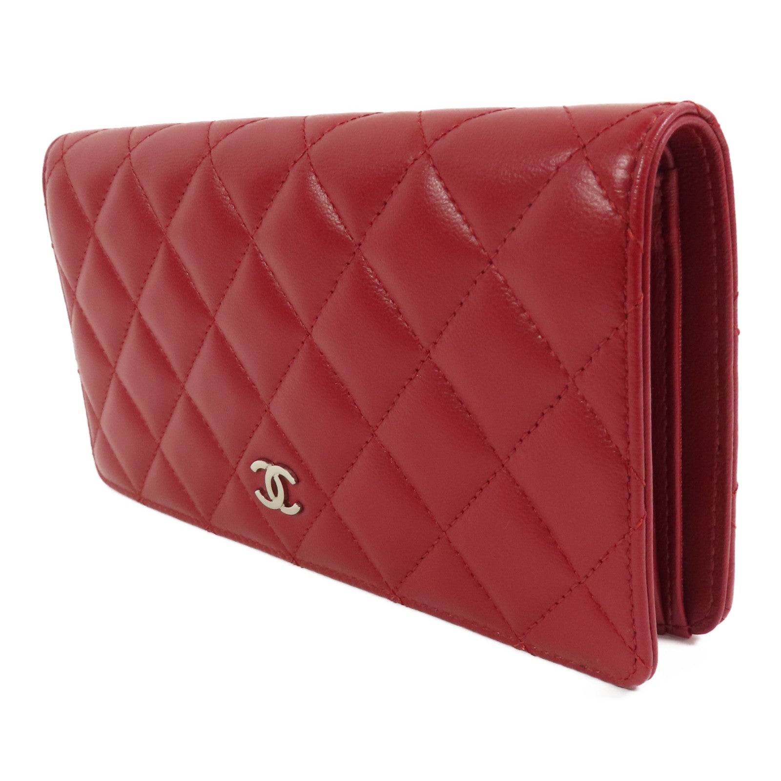 CHANEL 羊皮皮革Long Wallet銀扣長錢包