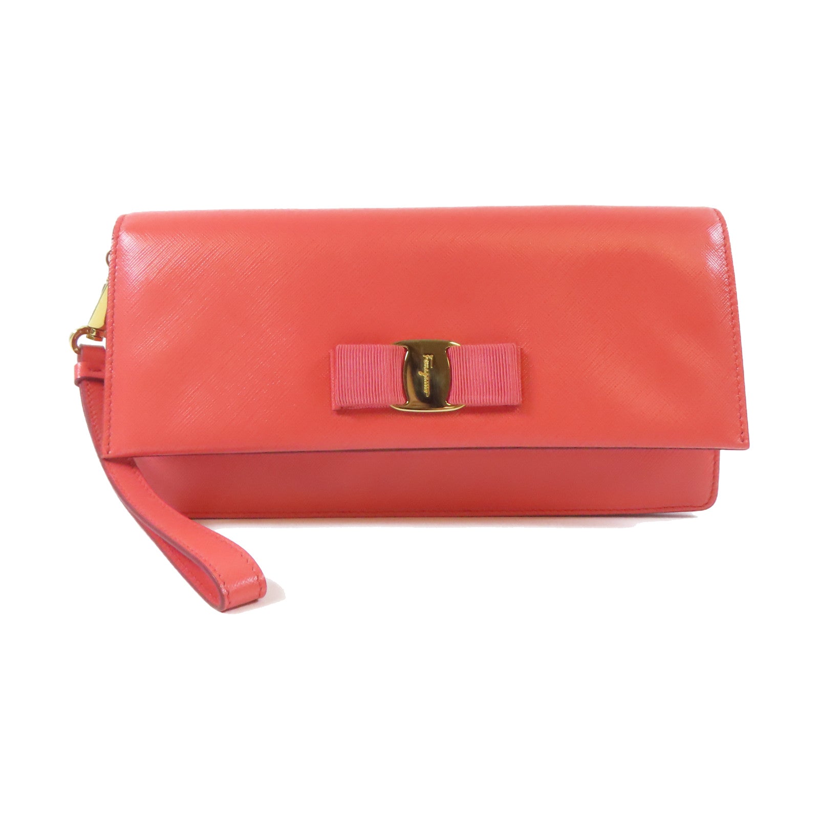 Salvatore Ferragamo 牛皮皮革Clutch Bag金扣手拿包橙色
