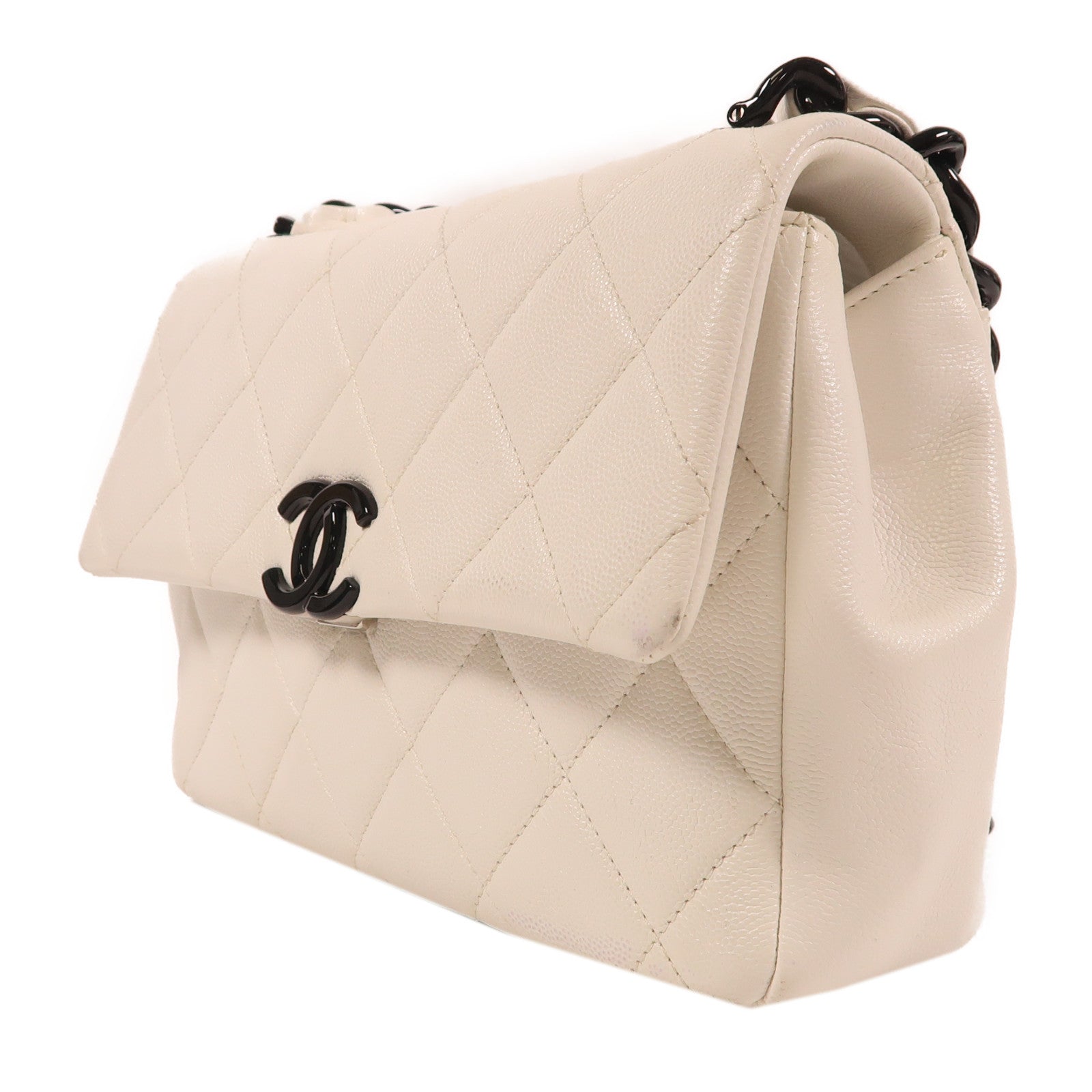 CHANEL 牛皮皮革Matelasse Small Flap Chain鏈帶肩背袋白色