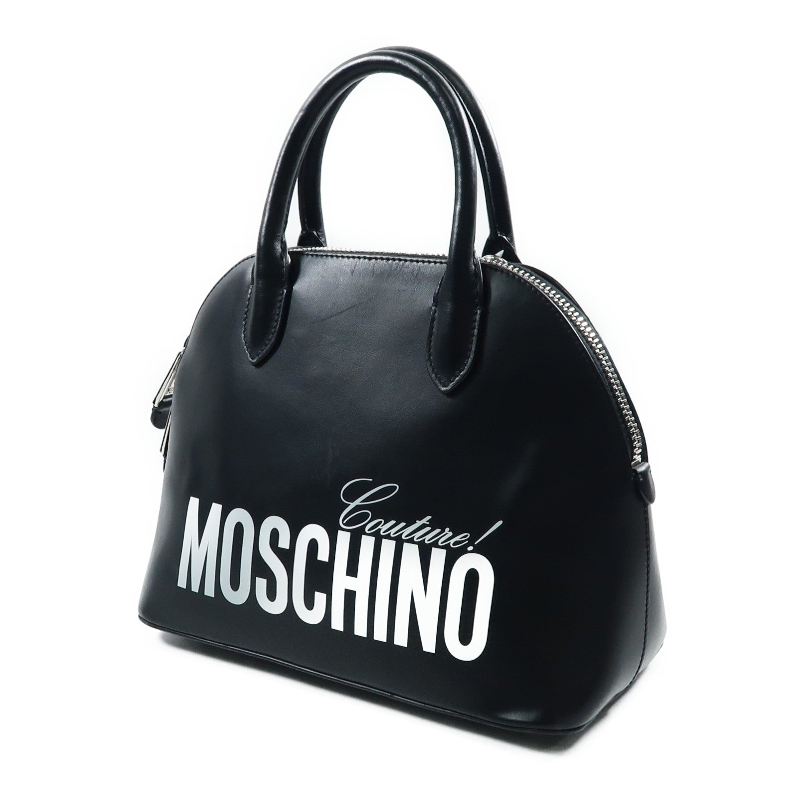 MOSCHINO 牛皮皮革2 Way Bag銀扣手挽肩背兩用袋