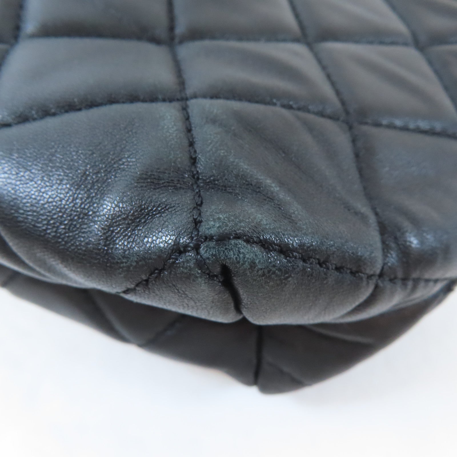 CHANEL 菱格羊皮皮革Shoulder Bag銀扣肩背袋黑色