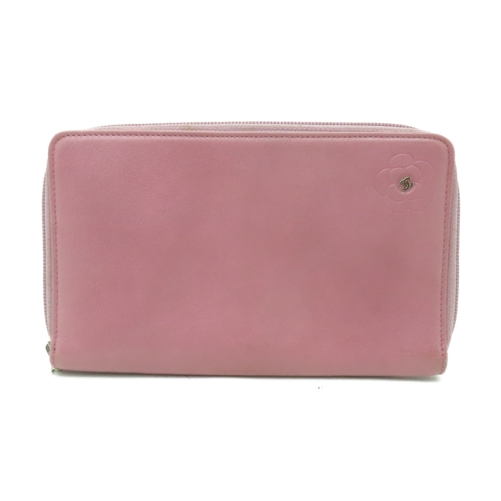 CHANEL 【清倉大減價】牛皮皮革Zipped Long Wallet銀扣長錢包粉紅色