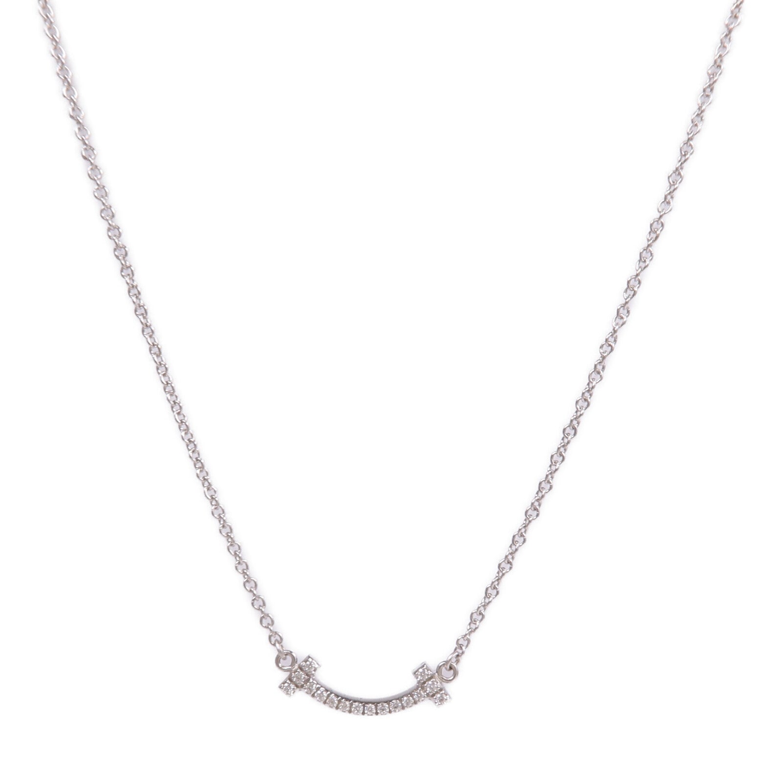 TIFFANY＆CO 18K白金T Smile Necklace鑽石項鍊