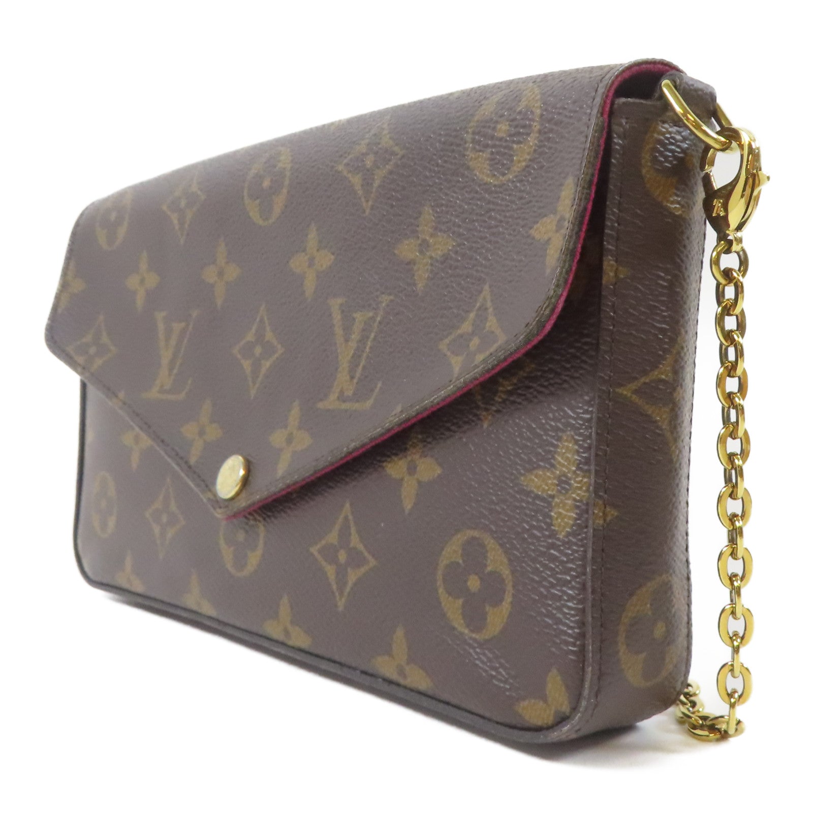 LOUIS VUITTON Monogram Pochette Felicie金扣鏈帶肩背袋啡色
