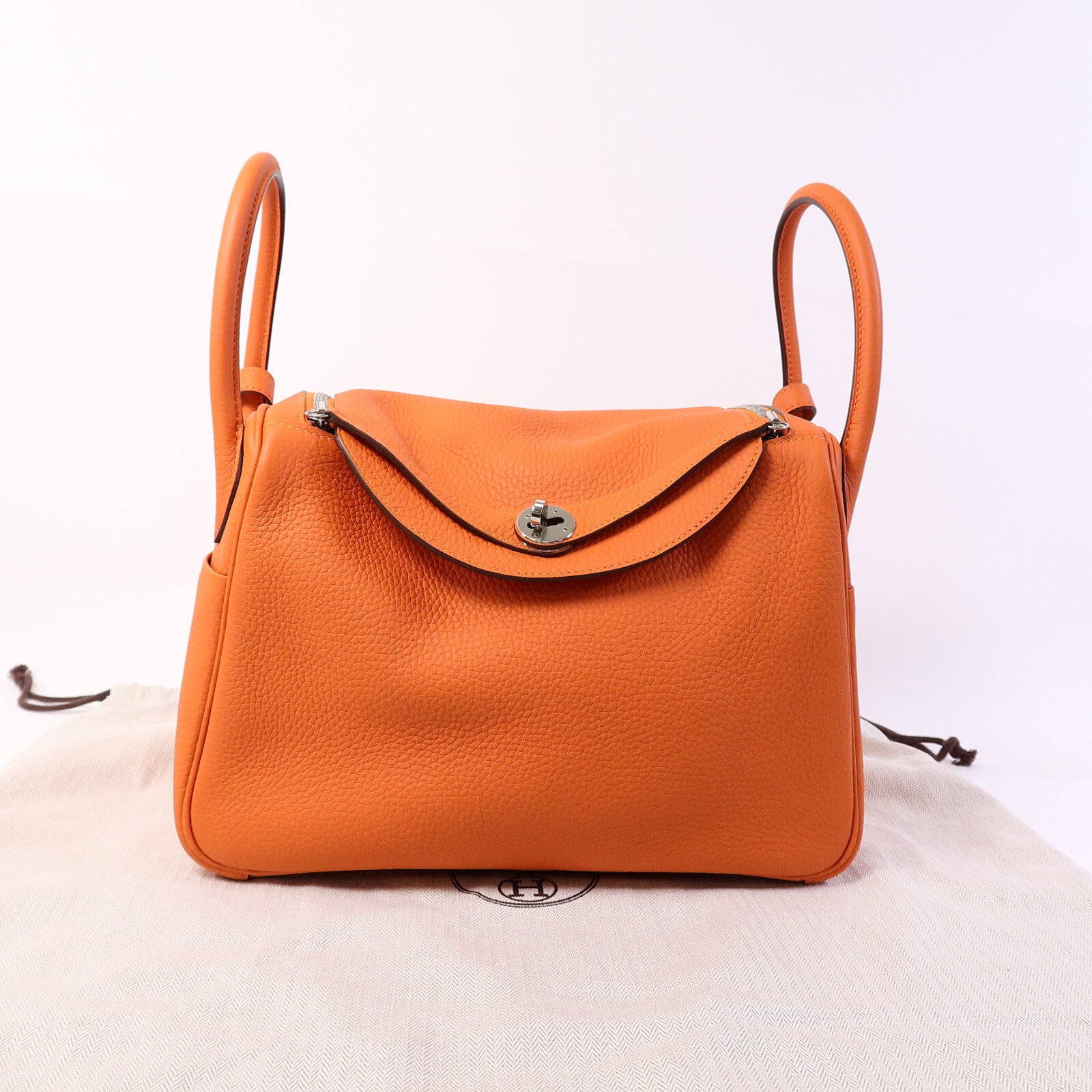 HERMES Clemence皮革Lindy 30手挽肩背兩用袋Orange Poppy