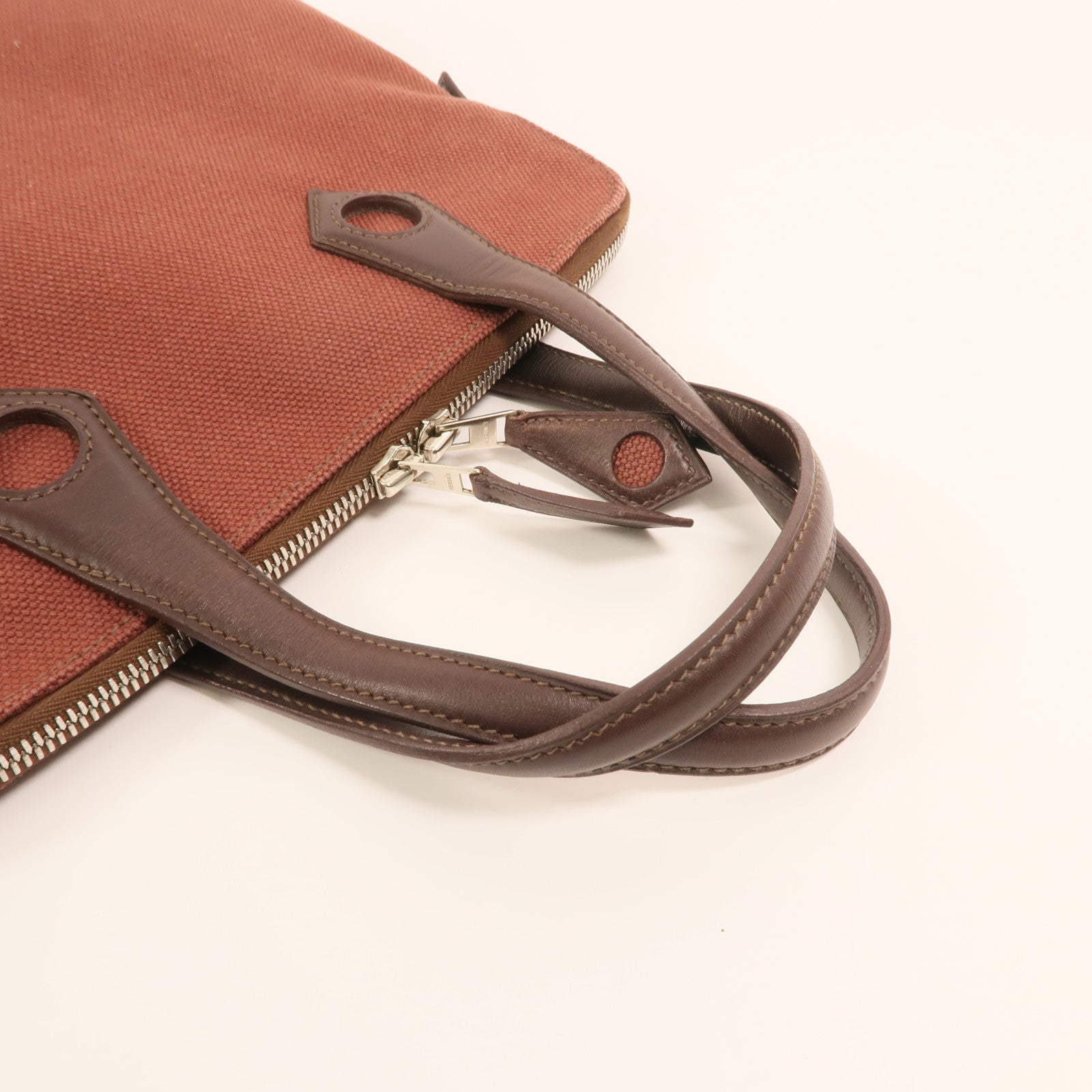 HERMES 帆布Heeboo Bag銀扣手挽袋Bordeaux
