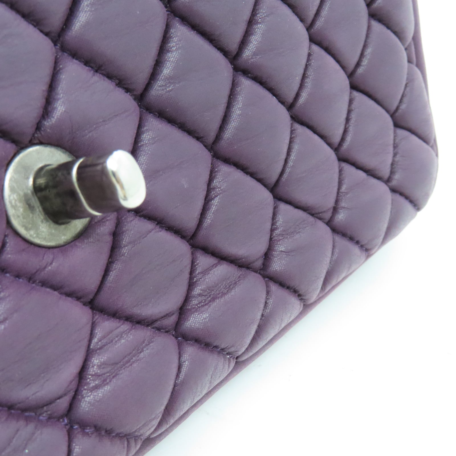CHANEL 【激減優惠】菱格羊皮皮革Chain Shoulder銀扣鏈帶肩背袋紫色