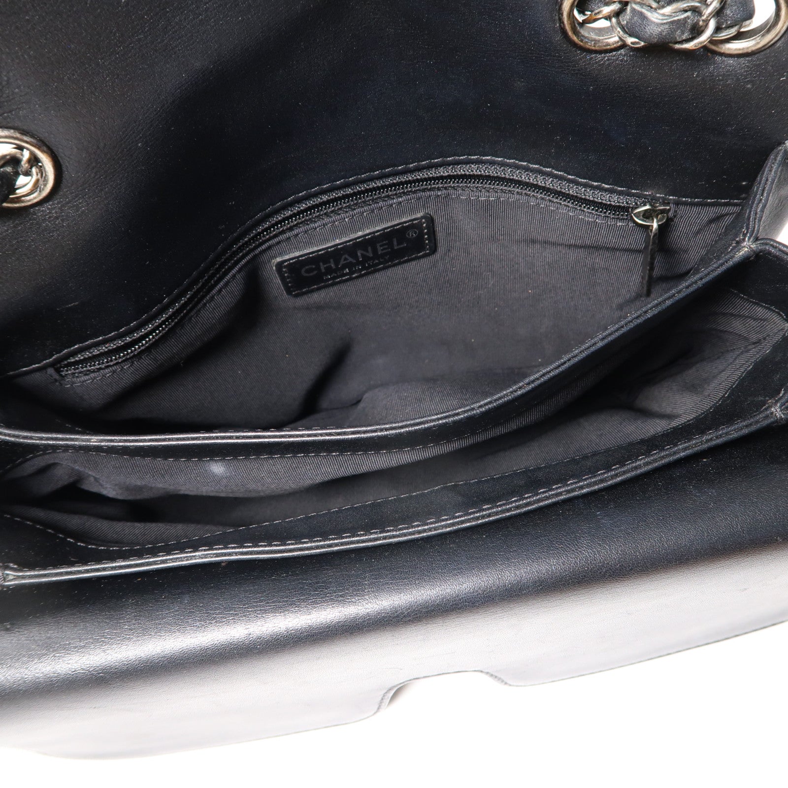 CHANEL 菱格牛皮皮革Chain Shoulder Bag銀扣鏈帶肩背袋黑色