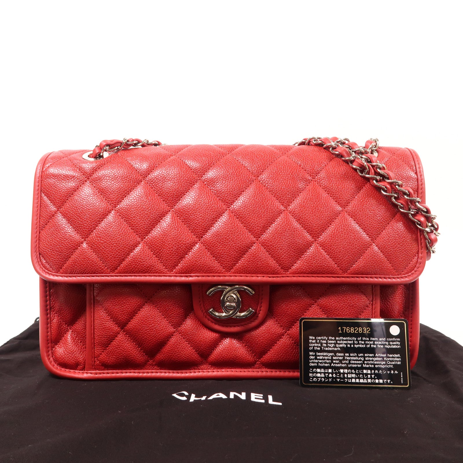 CHANEL 牛皮皮革Riviera Flap Bag銀扣鏈帶肩背袋