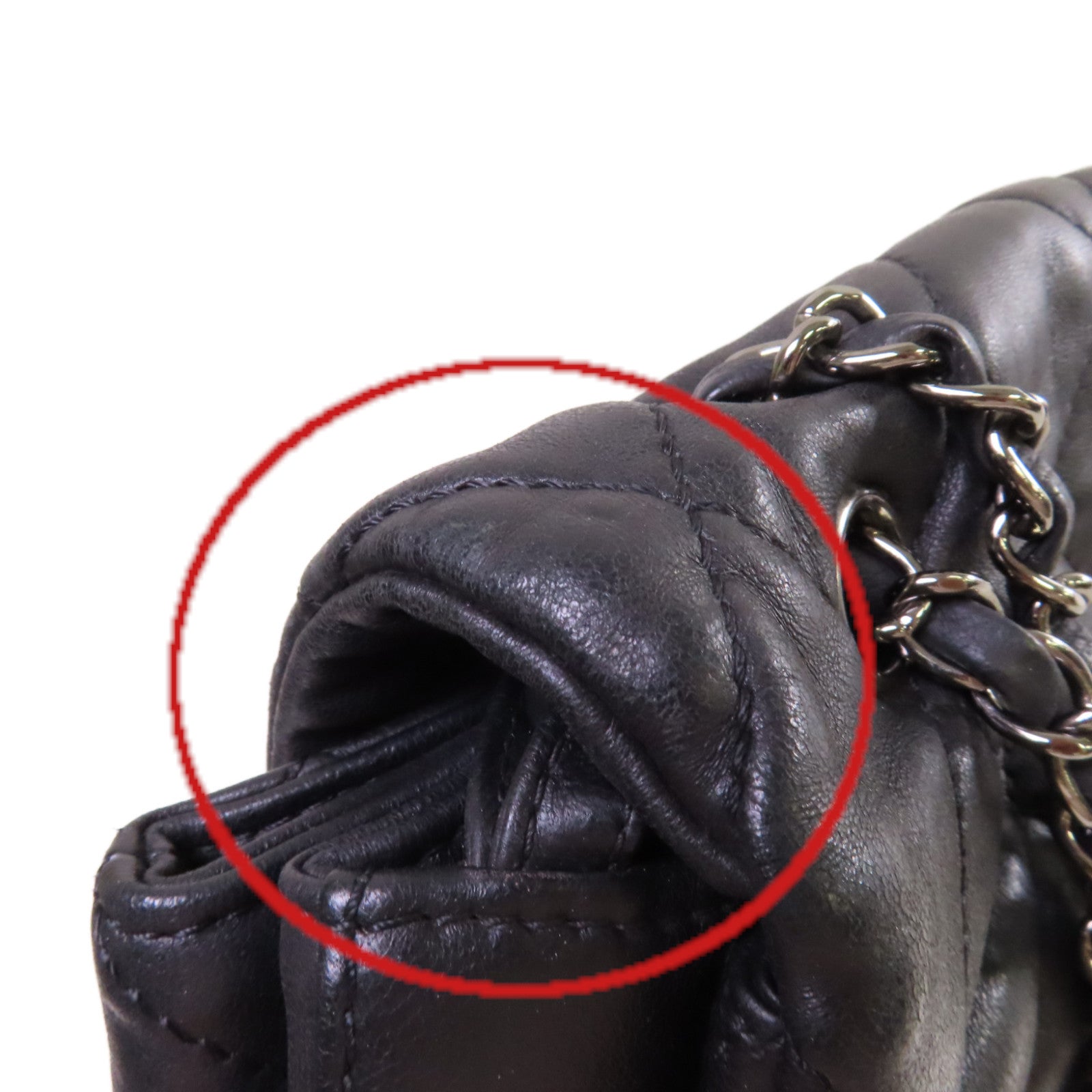 CHANEL 菱格牛皮皮革Chain Shoulder Bag銀扣鏈帶肩背袋黑色