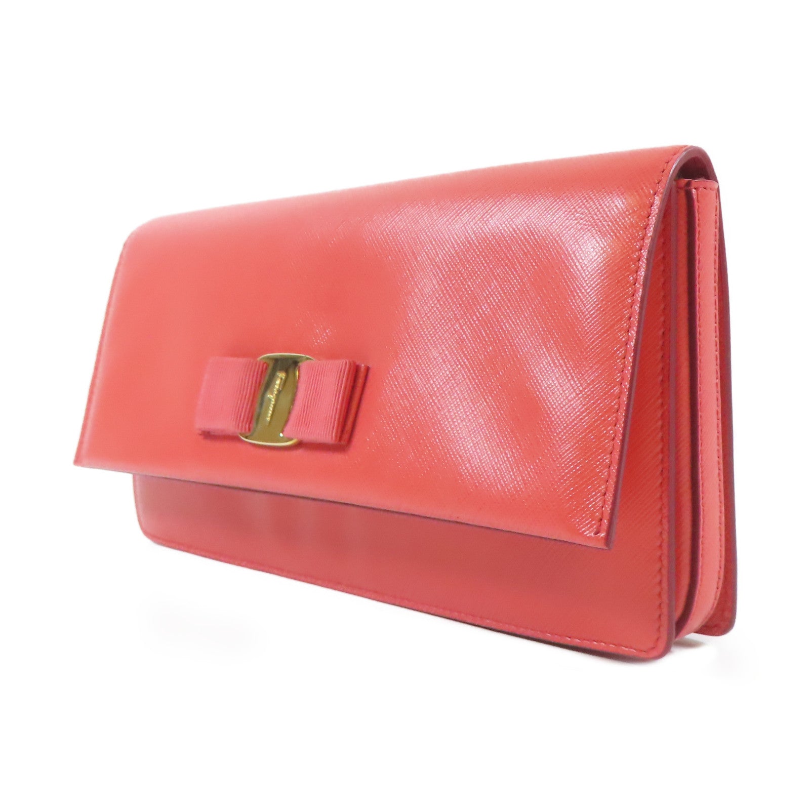 Salvatore Ferragamo 牛皮皮革Clutch Bag金扣手拿包橙色