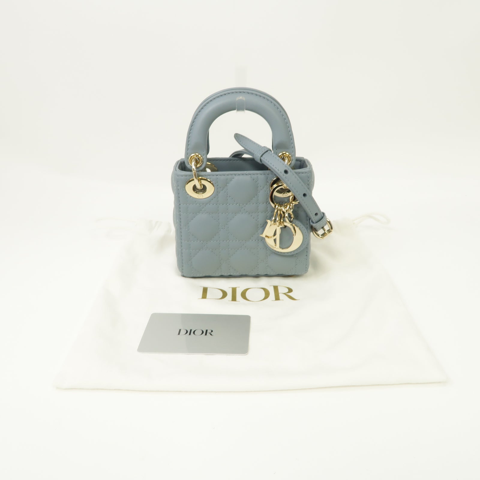 Dior 羊皮皮革Lady Dior Micro Bag金扣手挽肩背兩用袋藍色